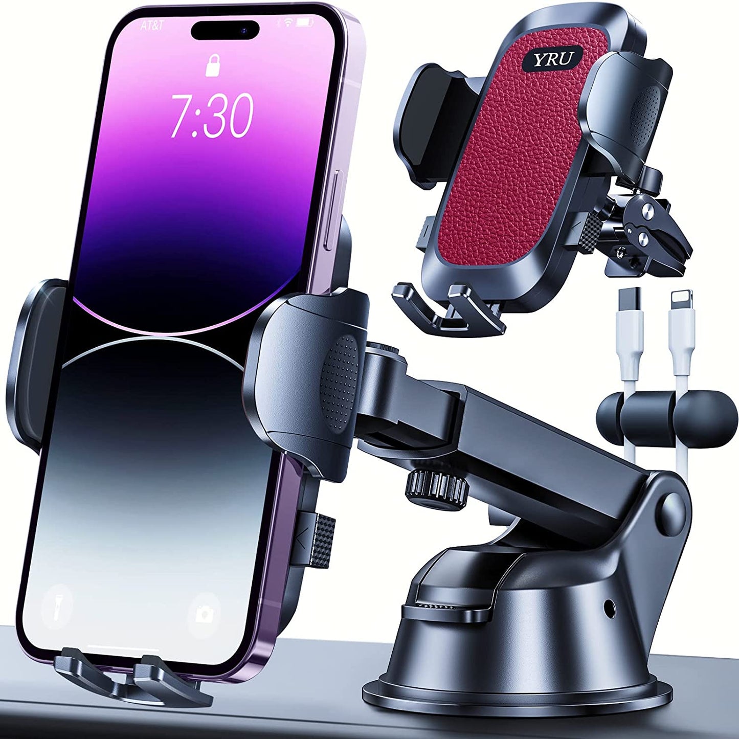 YRU [Upgrade 80LBS Strong Suction Car Phone Holder Mount,[Bumpy Road Stable] Dashboard Cell Phone Holder for Car Air Vent Windshield Phone Stand for Iphone 14 13 12 Pro Max Samsung & Pickup Truck  YRU W-Red  