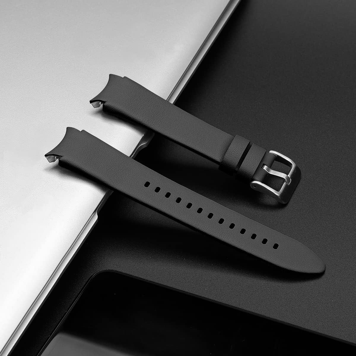 Genuine Leather Bands Compatible for Samsung Galaxy Watch 4 Band 40Mm 44Mm,20Mm Adjustable Sport Replacement Watch Band Straps for Galaxy Watch 4 Classic Band 42Mm 46Mm Women Men  通用   