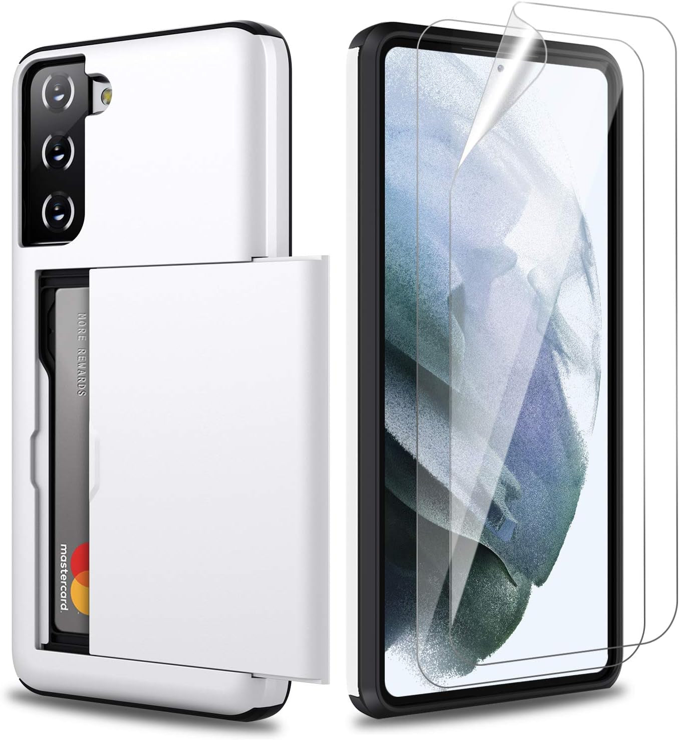 Zuslab Wallet Case Compatible with Samsung Galaxy S21 5G Phone Case with Card Holder Shockproof anti Scratch Compatible with Samsung Galaxy S21 5G with Screen Protector[X2Pack] Dark Blue  ZUSLAB White  