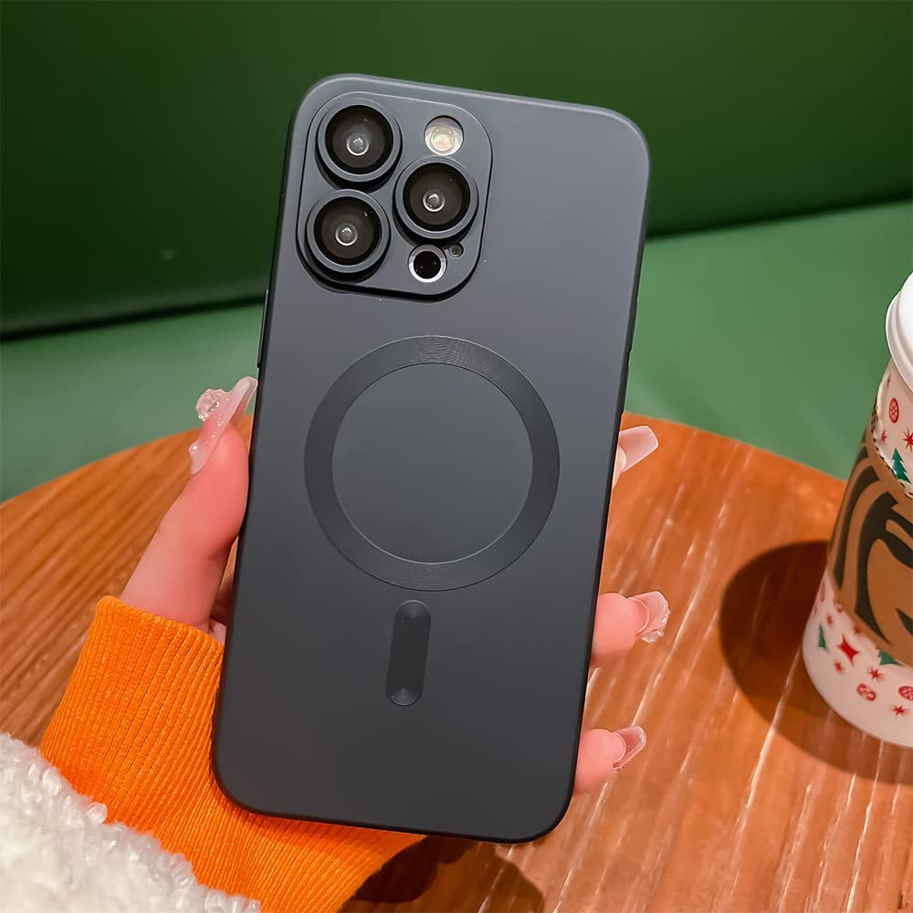 Fycyko Phone Case for Iphone 14 Pro Max Magnetic Case [Adaptation with Magsafe] Slim Cute Luxury Soft Silicone Design for Iphone 14 Pro Max 6.7'' with Camera Protector-Black  Fycyko   