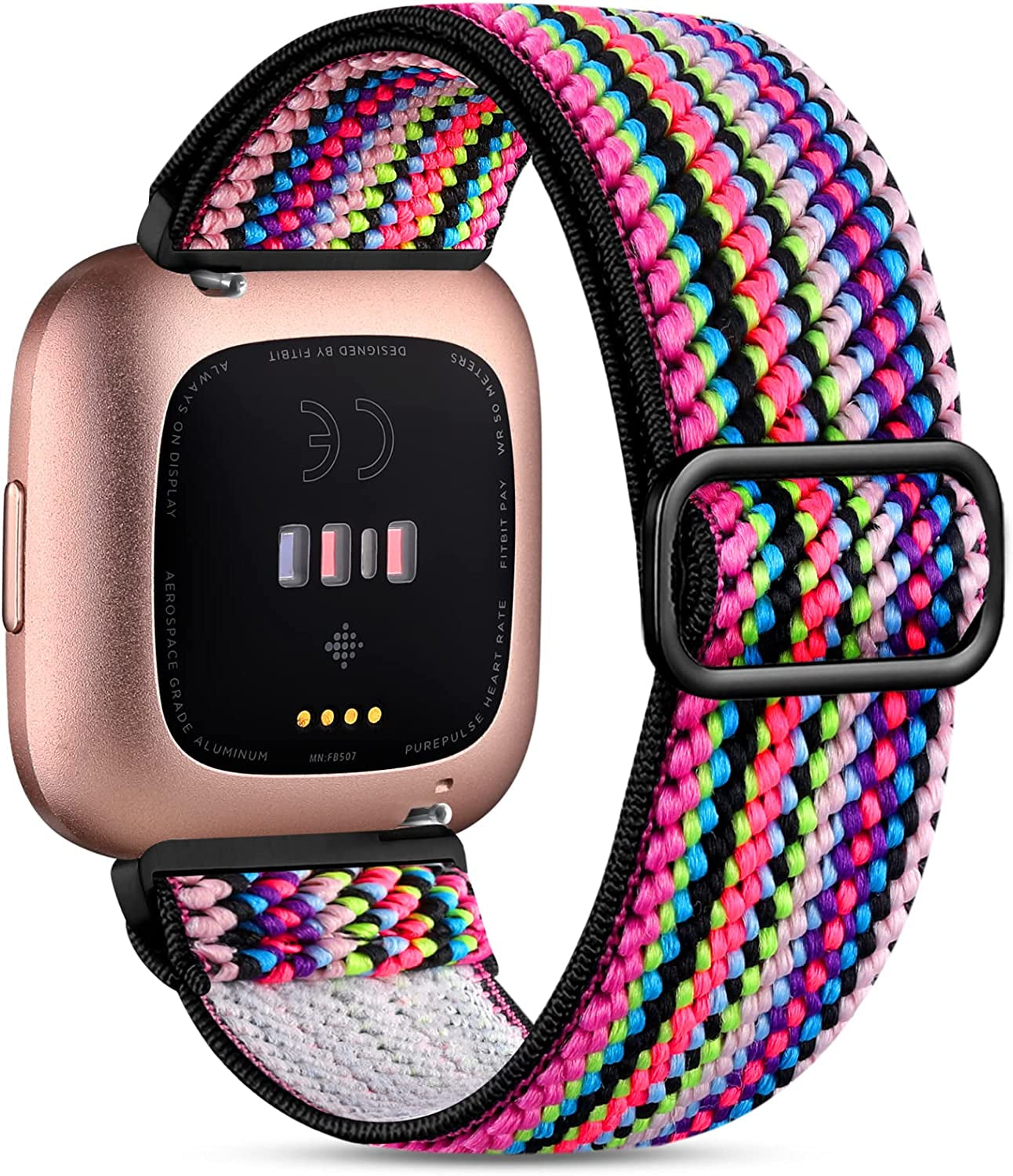 Witzon Compatible with Fitbit Versa 2 Bands for Women Men, Soft Breathable Versa 2 Solo Loop Sport Strap, Versa Lite Versa SE Replacement Accessories Adjustable Braided Nylon Versa 2 Band, Deep Pink  Witzon Elastic Colorful Rope  