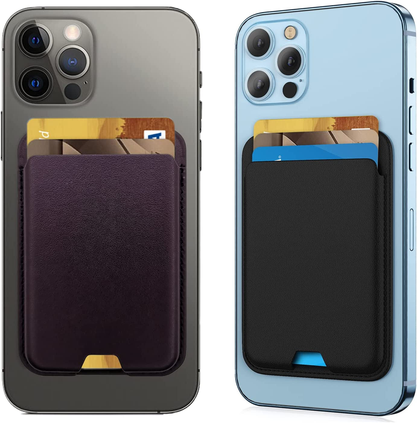 [2 Pack] Magnetic Wallet Card Holder Compatible with Apple Magsafe Wallet for Iphone 14 Pro Max/14 Pro/14/14 Plus, Mag Safe Wallet for Iphone 13 Pro Max/13 Pro/13/13 Mini/Iphone 12 Series,Midnightblue  iLodn Black and Modena  