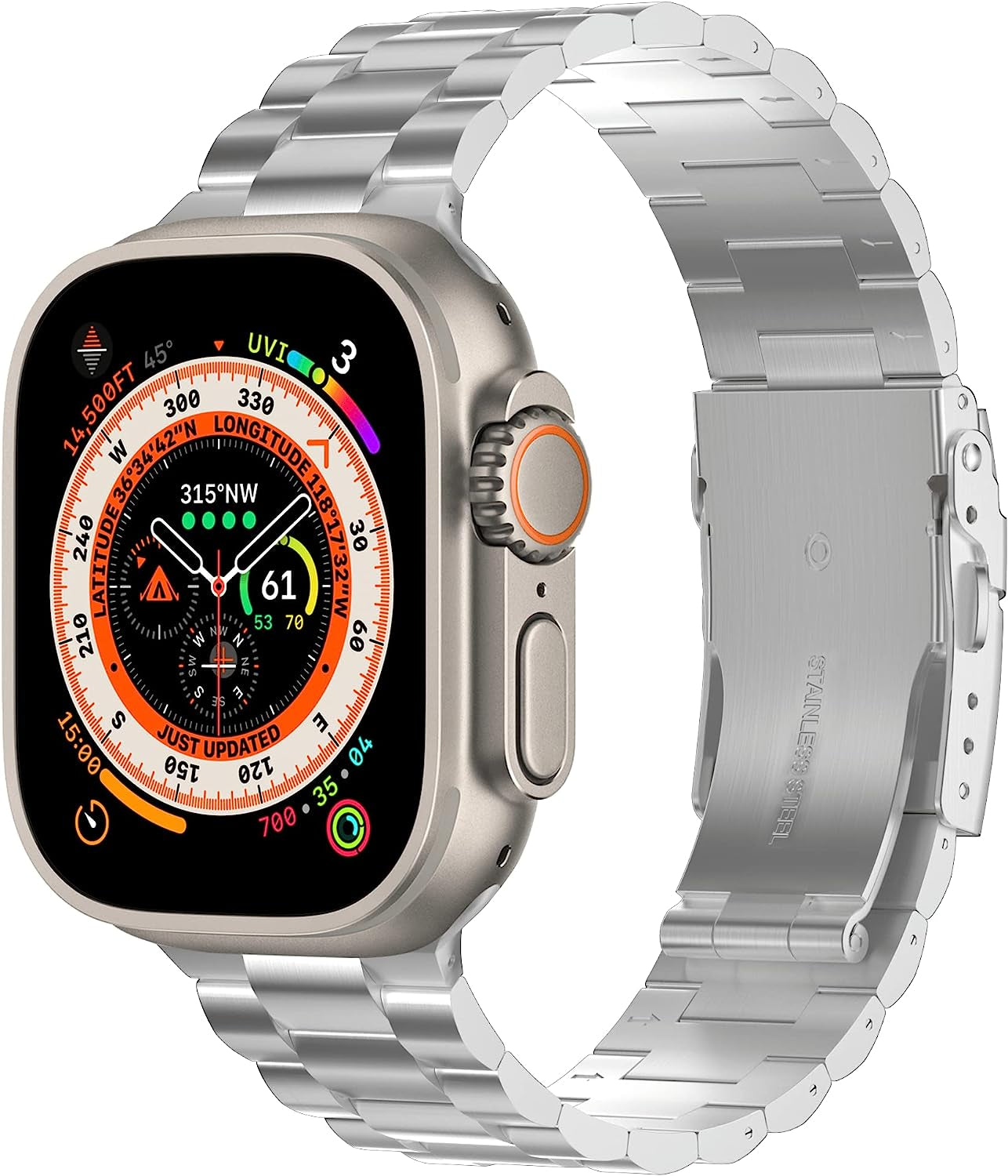 Wolait Titanium Band Compatible with Apple Watch Ultra Band 49Mm 45Mm 44Mm 42Mm, Genuine Titanium Iwatch Band with Double Button Clasp for Women Men  Wolait Silver 49mm/45mm/44mm/42mm 