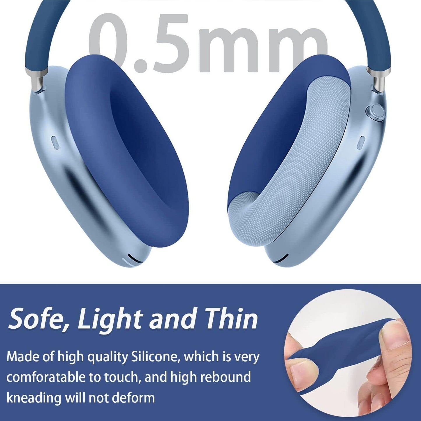 2 Pairs Ear Cushion Cover for Airpods Max, AKWOR Silicone Ear Pad Case Compatible with Airpods Max Headphones Cushions, Dirt-Resistant, Sweat-Proof and Washable(Blue and Black)  AKWOR   