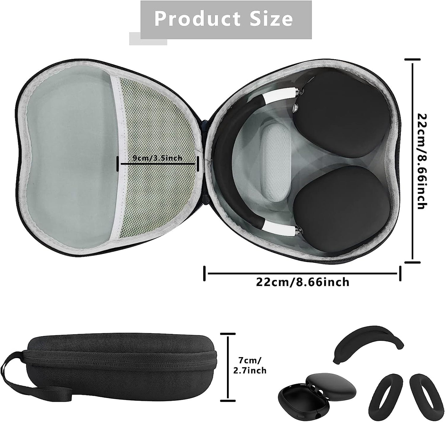 Aiaabq Hard Case for Airpods Max,Travel Carrying Headphone Case Include Silicone Anti-Scratch Ear Pad Case Cover/Ear Cups Cover/Headband Cover,Airpods Max Protective Portable Storage Bag (Black)  Aiaabq   