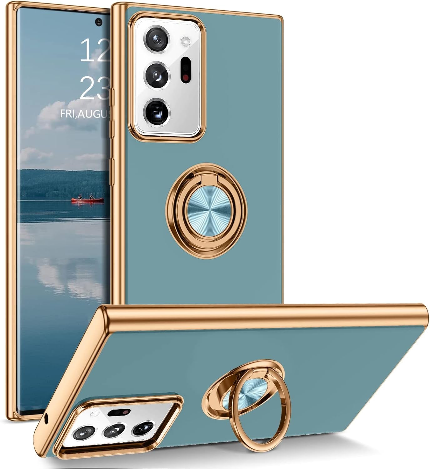 DUEDUE for Samsung Galaxy Note 20 Ultra Case with Ring Holder Kickstand 360 Degree Rotation Magnetic Car Finger Soft TPU Slim Cover Protective Phone Case for Samsung Note 20 Ultra 5G 6.9", Black  DUEDUE 895-Gray Green  