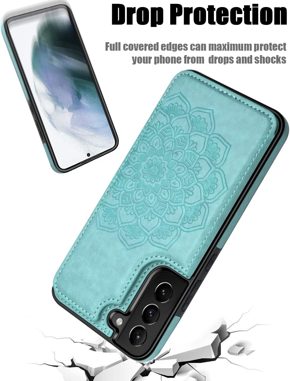 MMHUO for Samsung Galaxy S22 Case with Card Holder,Flower Magnetic Back Flip Case for Samsung Galaxy S22 Wallet Case for Women,Protective Case Phone Case for Samsung Galaxy S22 5G (2022),Mint  MMHUO   