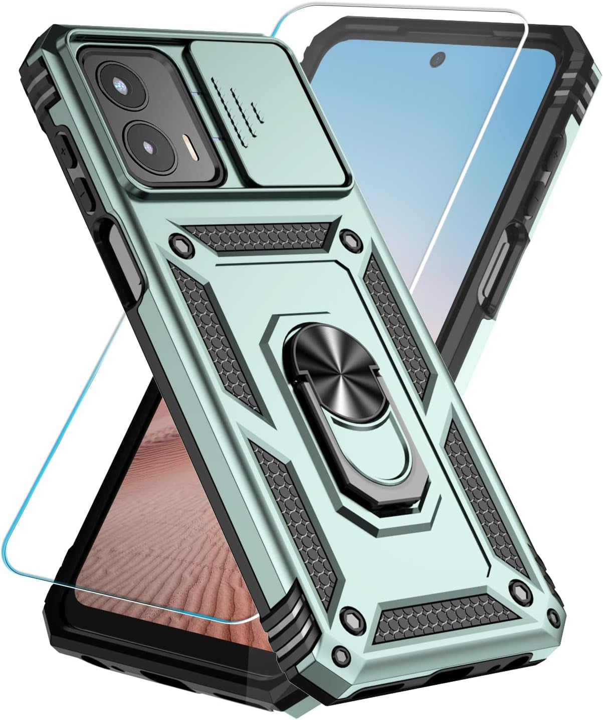 Sunstory for Motorola Moto G 5G 2023 Case with Tempered Glass Screen Protector & Slide Camera Cover & Kickstand, [Military-Grade] Phone Case for Moto G 5G 2023 (Red)  SunStory Green  