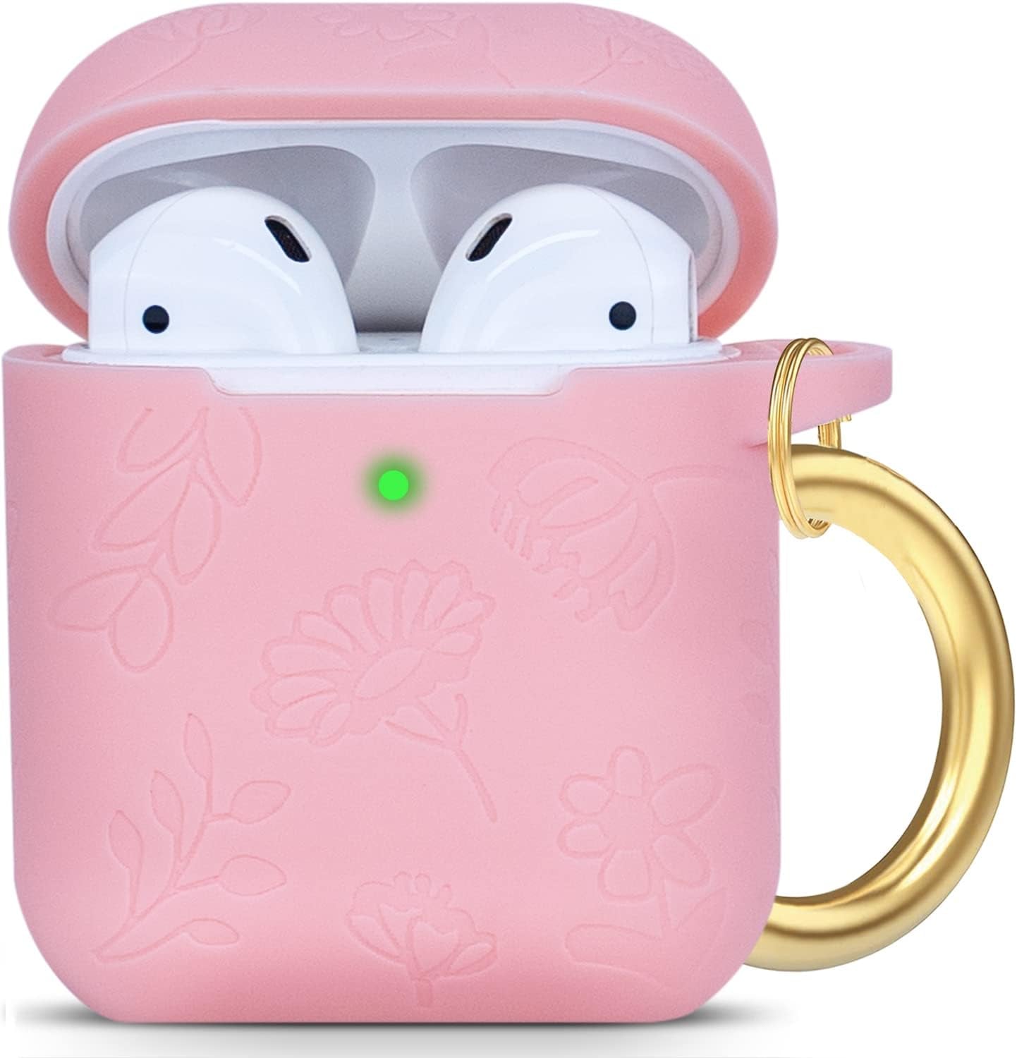 Cheetah Silicone Airpods Case, Gawnock Soft Earpod Case Cover Flexible for Airpods 2Nd/1St Generation Floral Print Cover for Women Girls with Keychain - Khaki Leopard  Gawnock Laser Carving Flower/Pink  