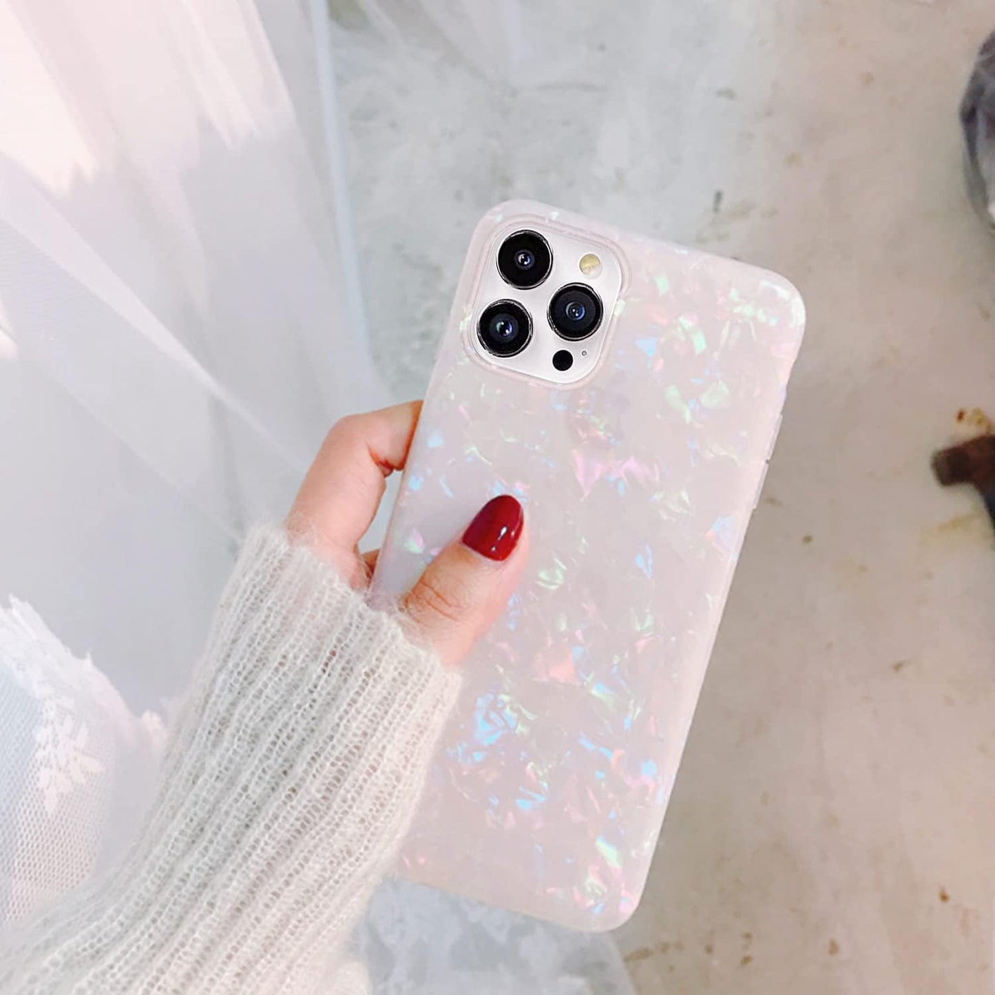 J.West Iphone 14 Pro Case, Luxury Sparkle Translucent Macaron Color, Clear Opal Pearly, Soft TPU Protective Cover  J.west   