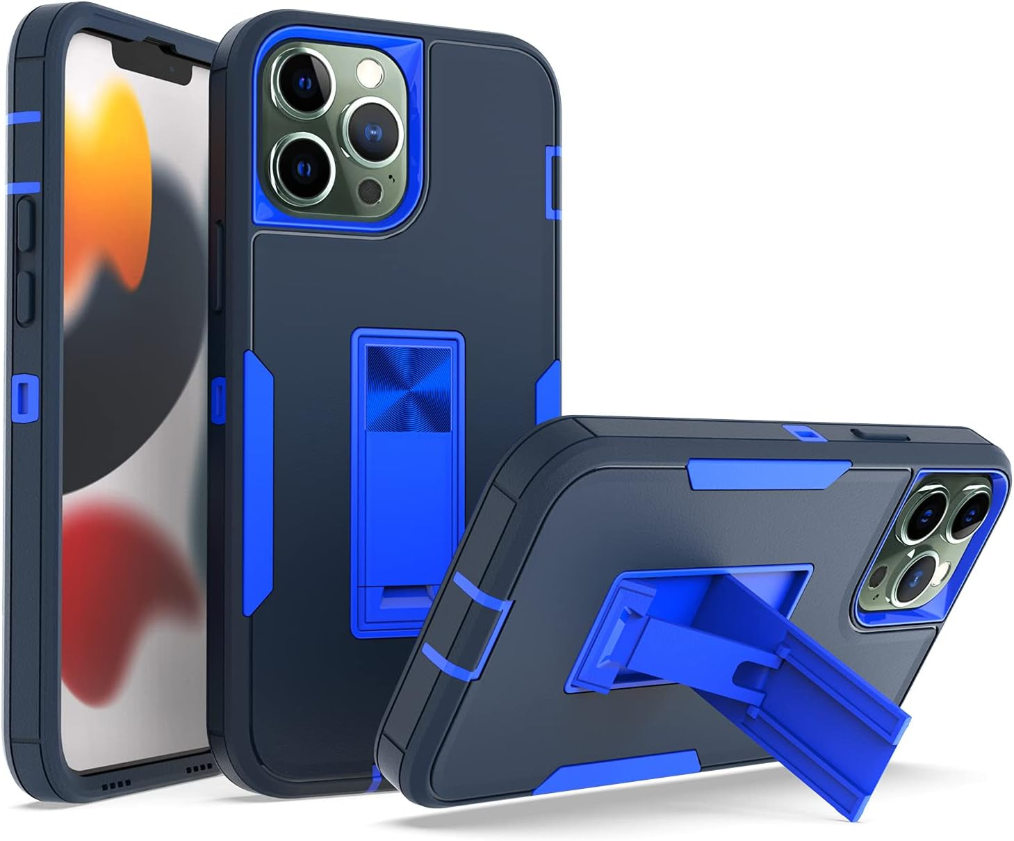Wulibox Professional Design for Iphone 12 Pro Max Case with Stand, Shockproof Drop Protection, Fit for Magnetic Car Mount, Upgrade Hard Pc&Premium Soft TPU Kickstand for Men Women (Black-Orange)  Wulibox Royalblue  