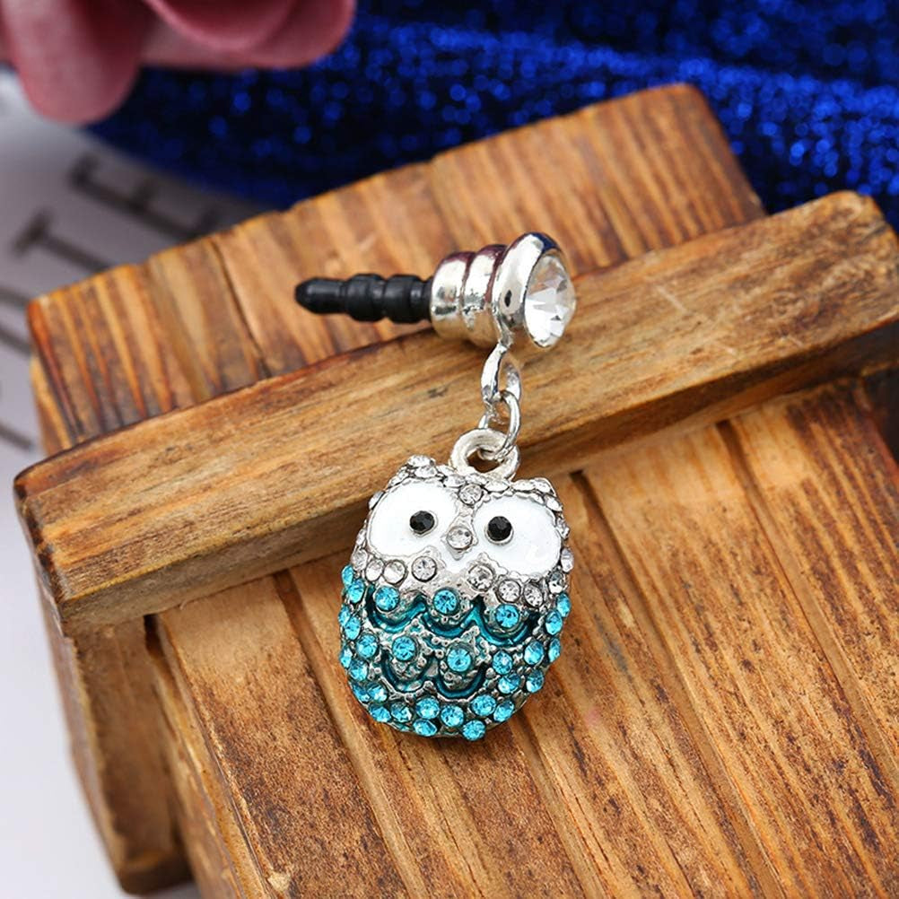 Hemobllo Diamonds Dust Plug Owl Earphone Jack anti Mobile Phone Accessories (Blue)  Hemobllo   