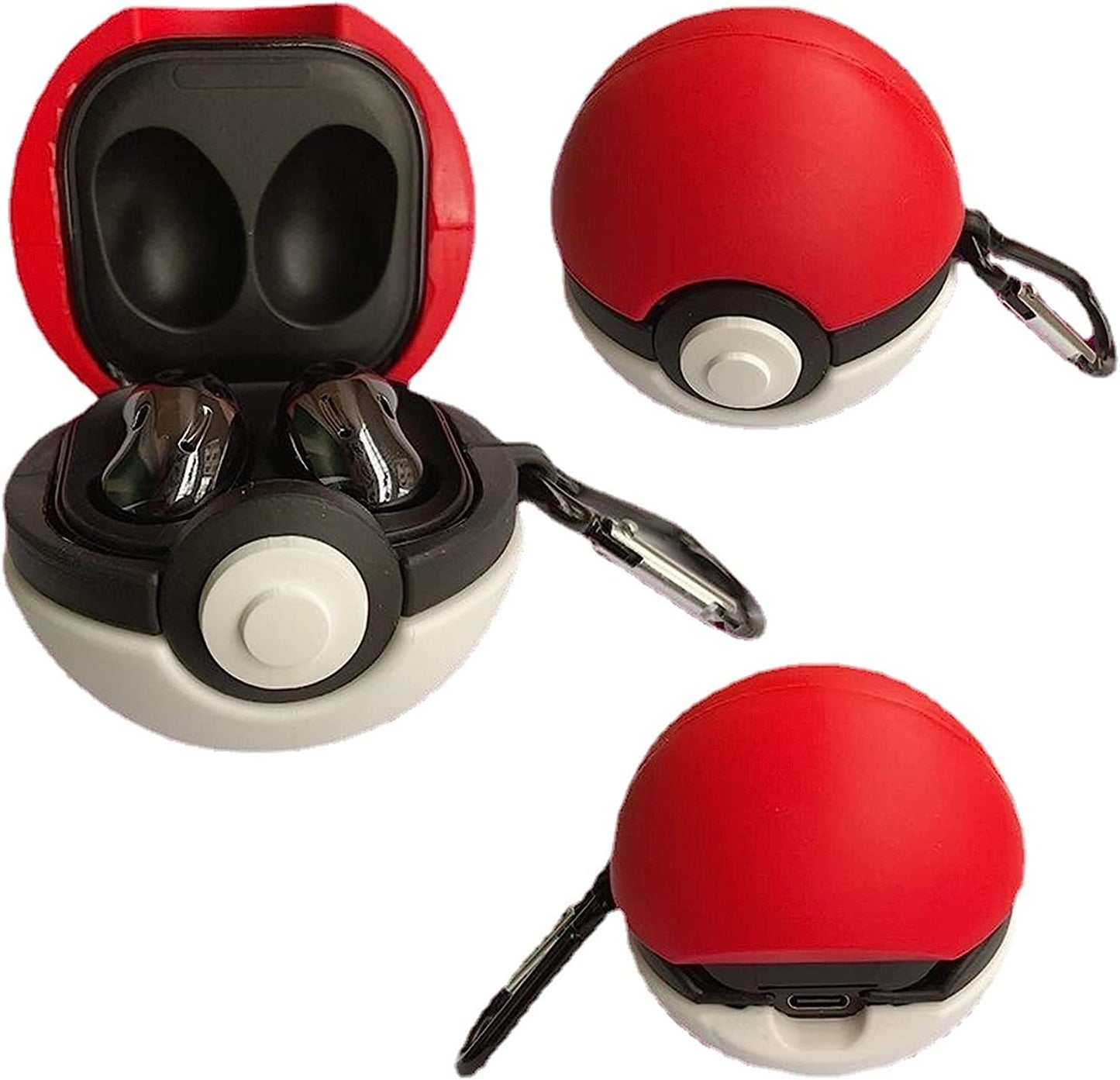 Compatible with Samsung Galaxy Buds2 Pro(2022)/Galaxy Buds Live(2020)/Galaxy Buds Pro(2021)/Galaxy Buds 2 (2022) Charging Box,Cute 3D Cartoon Poke Ball Earphone Case,Soft Silicone Case with Hook  AOLABOKY   