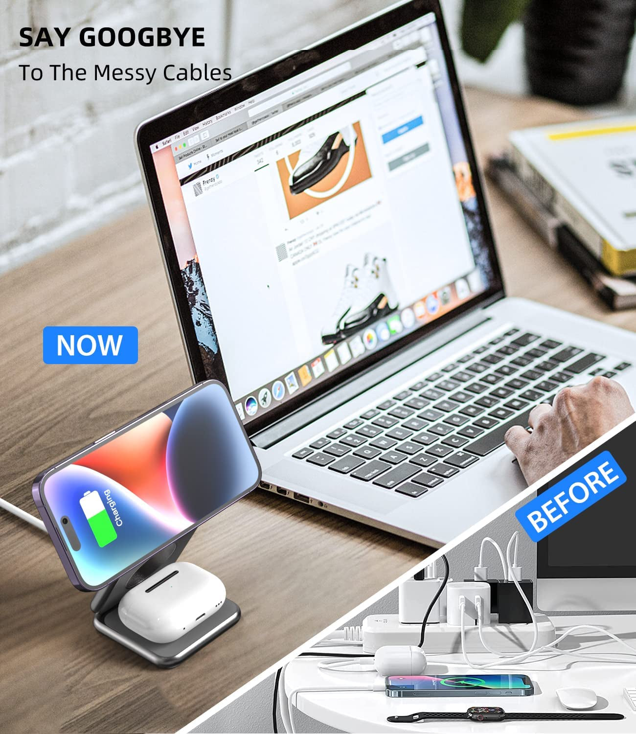 Foldable Magnetic Wireless Charger, Aluminum Alloy 3 in 1 Charging Station for Apple, KU XIU 15W Fast Mag-Safe Charger Stand for Iphone 14 13 12 Pro/Max/Plus, Airpods 3/2/Pro, Iwatch(Adapter Included)  Shenzhen Dipinle Technology Co., Ltd   