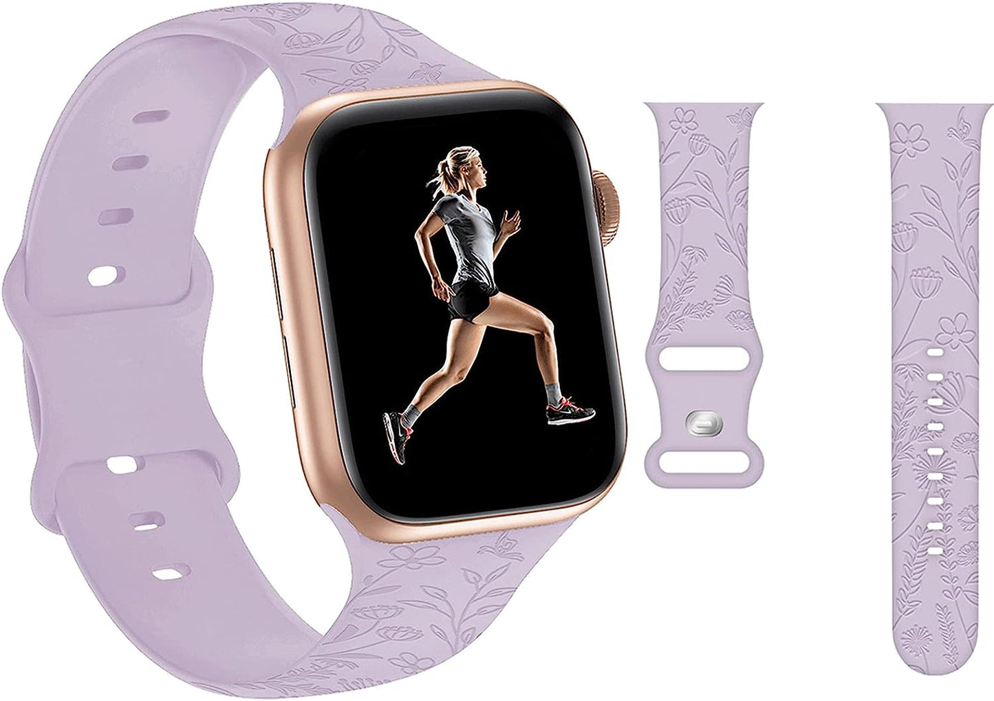 Engraved Pineapple Watch Bands Compatible with Apple Watch 42Mm 44Mm 45Mm, Men Girls Women Laser Printed Soft Silicone Sports Wristband Strap Replacement for Iwatch SE & Series 7/6/5/4/3/2/1 (Green)  Hi-Yoohere Purple Floral 38mm/40mm/41mm 