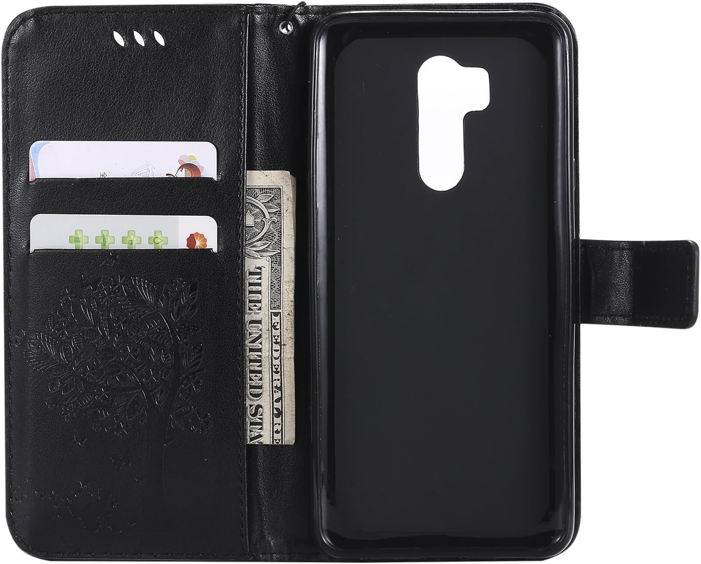 For LG G7 Thinq Case,For LG G7 Wallet Case with Screen Protector,For LG G7 PU Leather Protective Case Emboss Cat and Tree Folio Magnetic with Card Holder Kickstand and Flip Case for LG G7 Thinq Black  HAOTP   