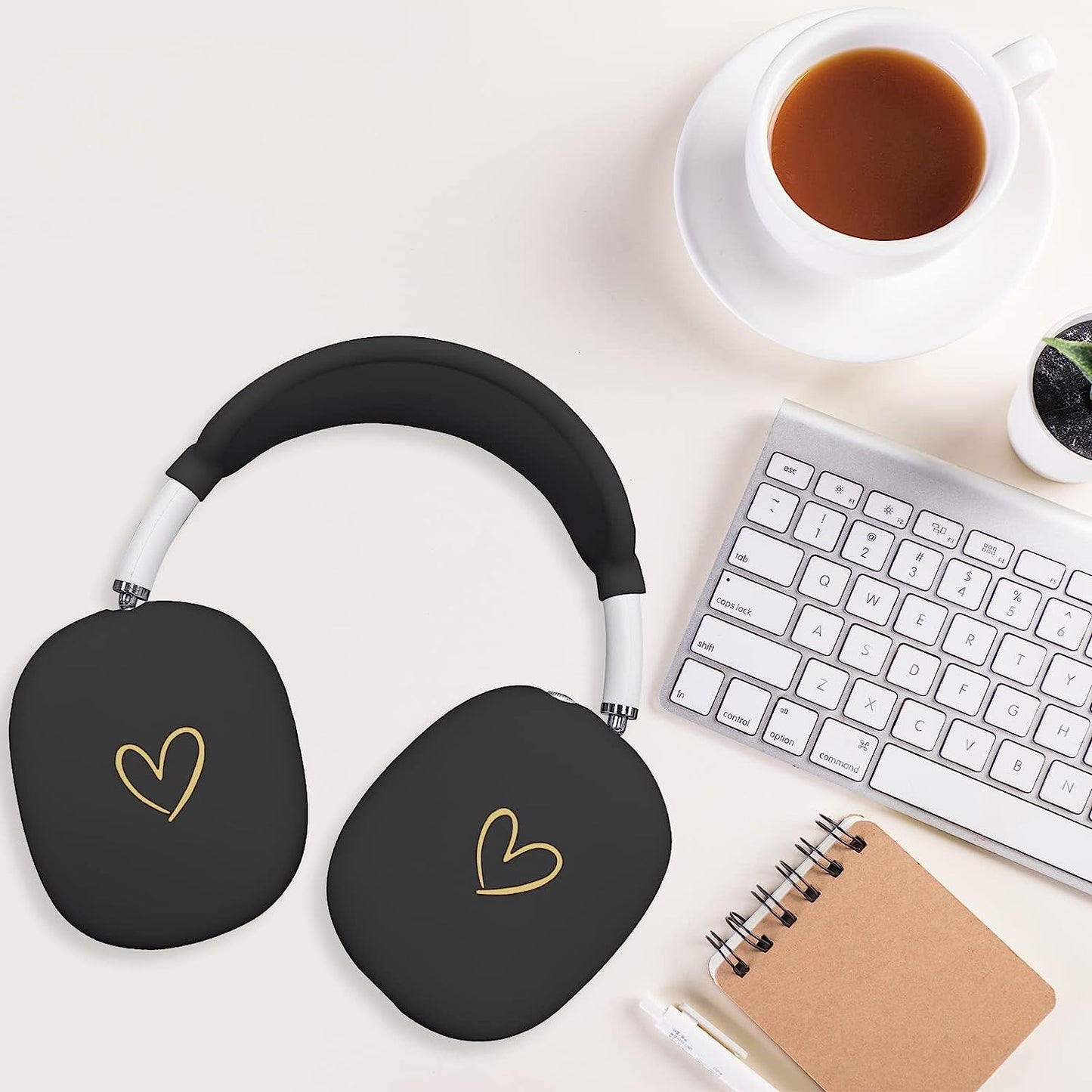 AIIEKZ Case for Airpods Max Headphones,Anti-Scratch Soft Silicone with Gold Heart Pattern Ear Cups Case Cover/Ear Pad Cover/Headband Cover for Apple Airpod Max (Black)  AIIEKZ   