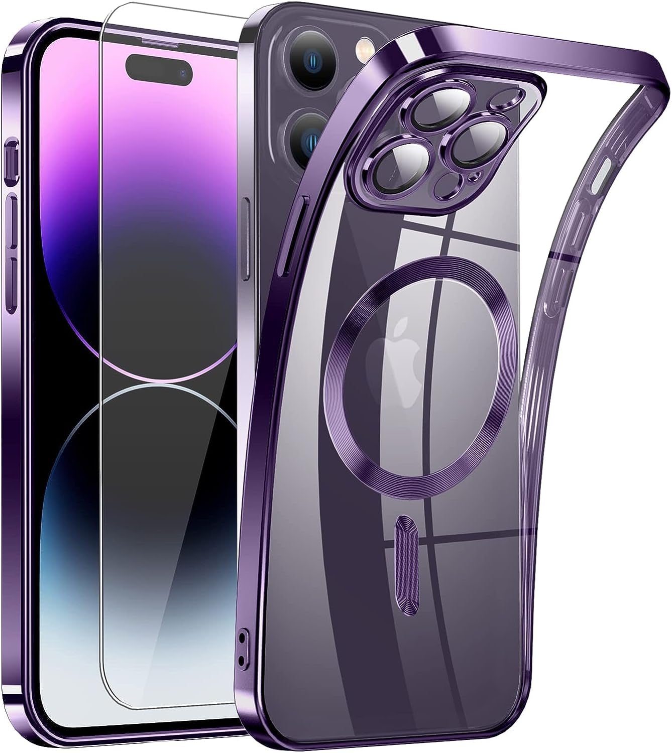 Magnetic Clear for Iphone 14 Pro Max Case with Magsafe [Integrated Camera Glass] Women Phone Case [Original Iphone Exterior] Silicone Cover Slim Thin [Non-Yellowing] Anti-Fingerprint Scratch Men  DOSNTO A-Purple Iphone 14 Pro 6.1 Inch 