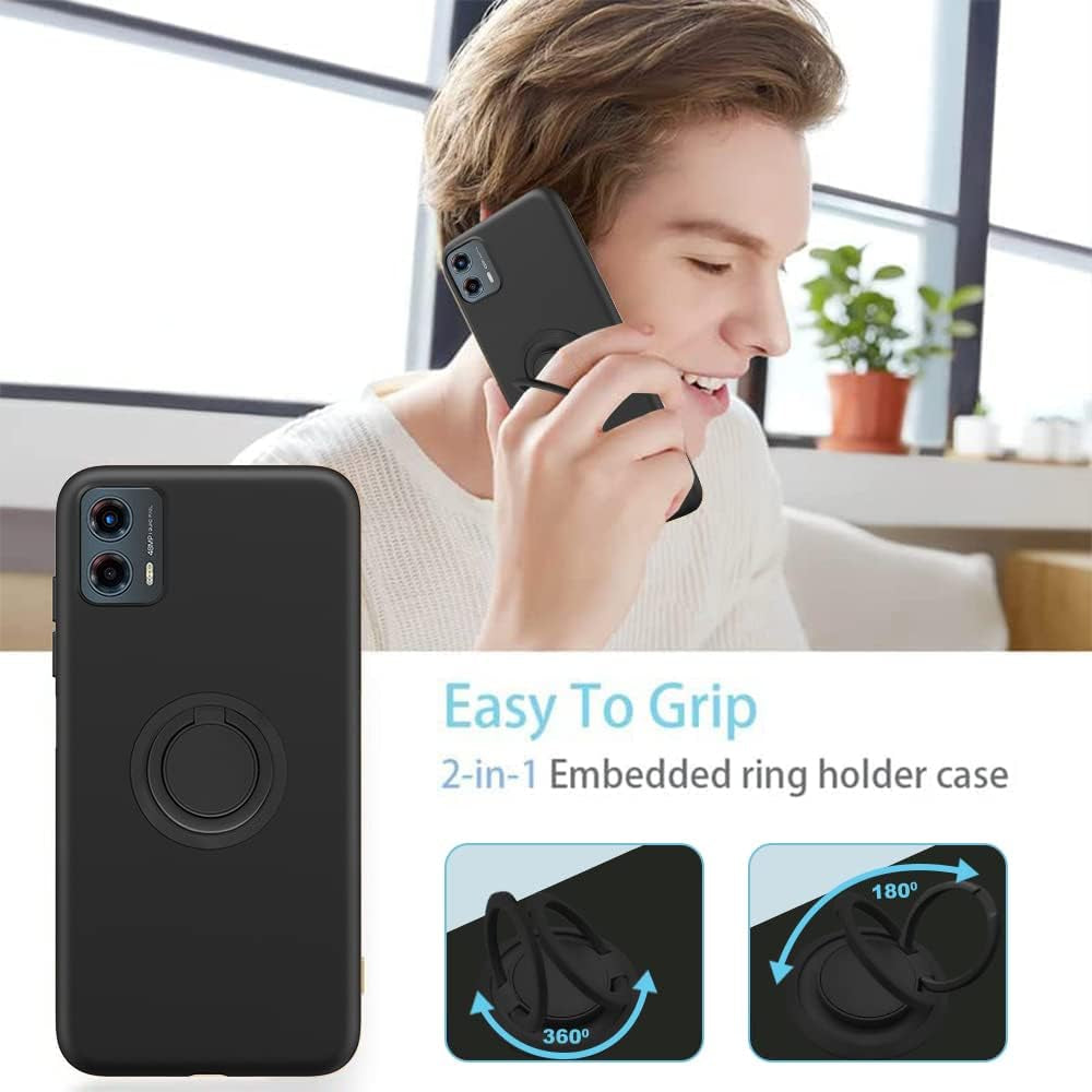 For Motorola Moto G 5G 2023 Phone Case with Glass Screen Protector, 360° Rotatable Ring Holder Magnetic Kickstand/Stand Silicone TPU Shockproof Protective Cover Case for Motorola Moto G 5G - Black  Nijiadi   