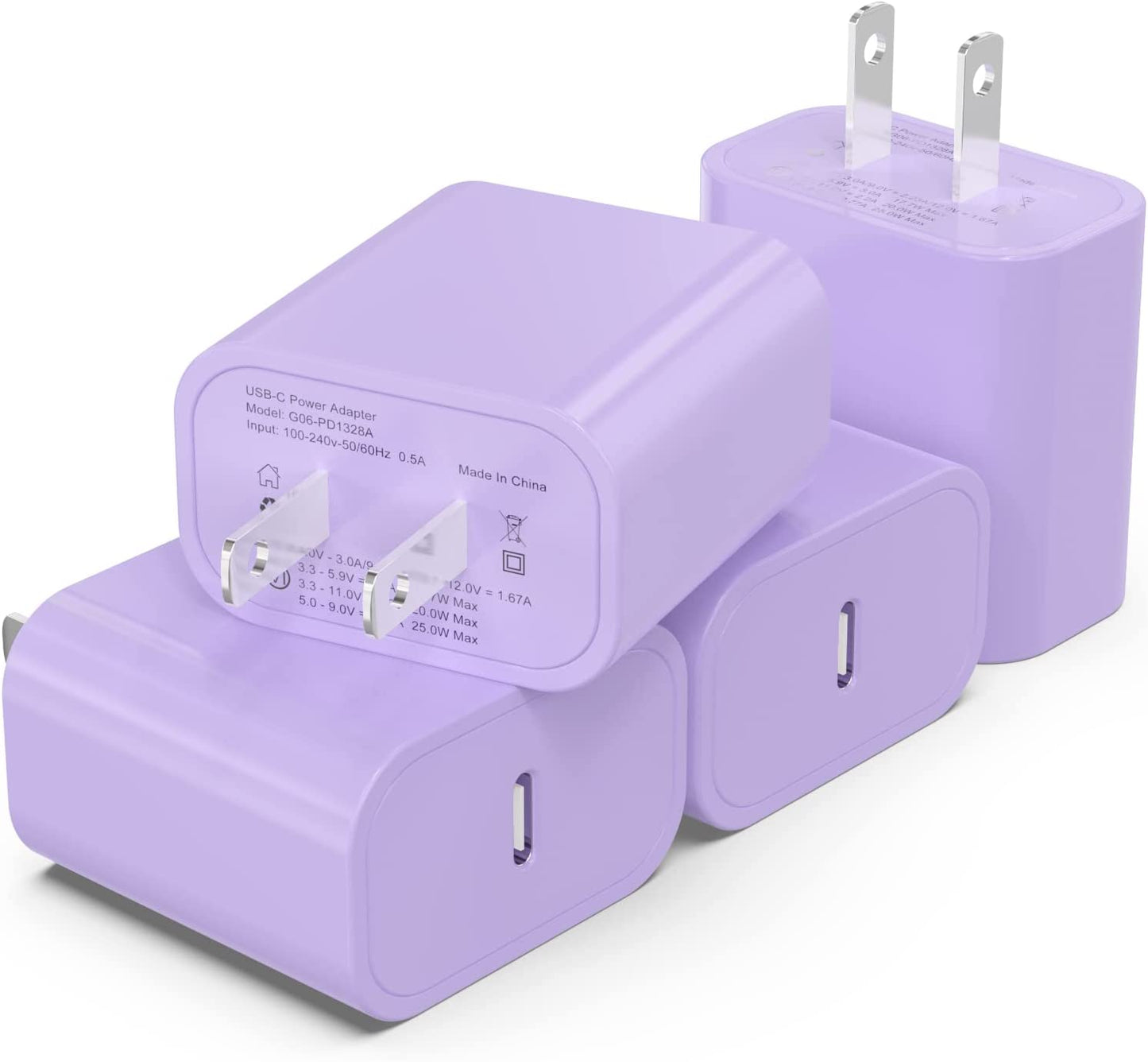 4Pack [Apple Mfi Certified] Iphone Fast Charger, Igenjun 20W USB C Charger Wall Charger Block with PD 3.0, Compact USB C Power Adapter for Iphone 14/14 Pro/13, Galaxy, Pixel, Airpods Pro-White  iGENJUN Lilac  