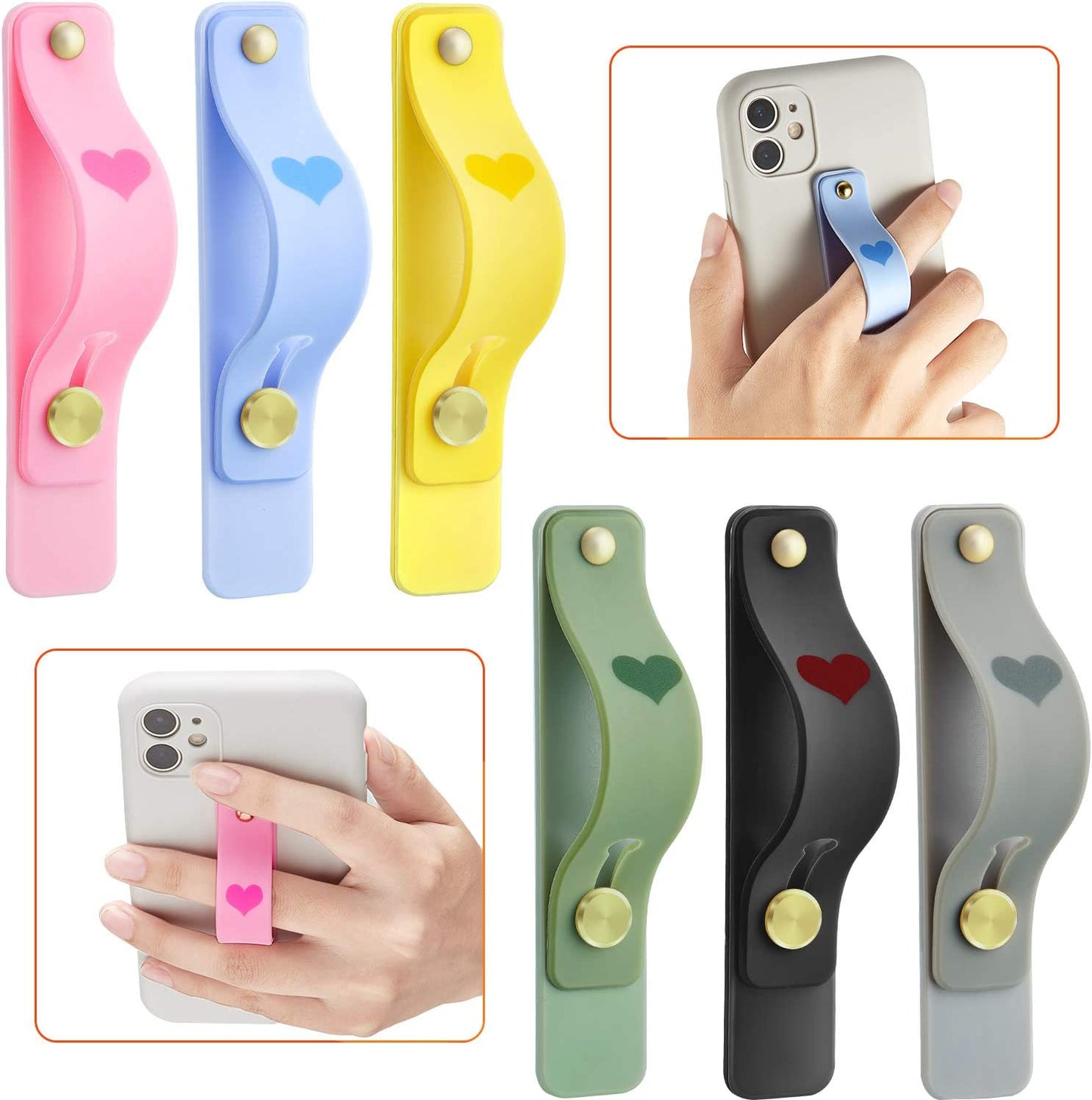 6 Pieces Phone Finger Grip Portable Telescopic Finger Strap Bracket Silicone Mobile Phone Ring Stand Phone Grip Finger Strap for Most Mobile Phones (Orange, Blue, Purple, Black, White, Gray)  Weewooday Black, Green, Gray, Purple, Pink, Yellow  