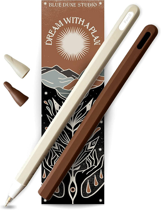 Blue Dune Studio Apple Pencil 2Nd Generation Protective Sleeve Cover Grip, Apple Pencil Case, Compatible with Magnetic Charging and Double Tap, Boho Neutral Colors (Brown/Beige 2-Pack)  Blue Dune Studio   
