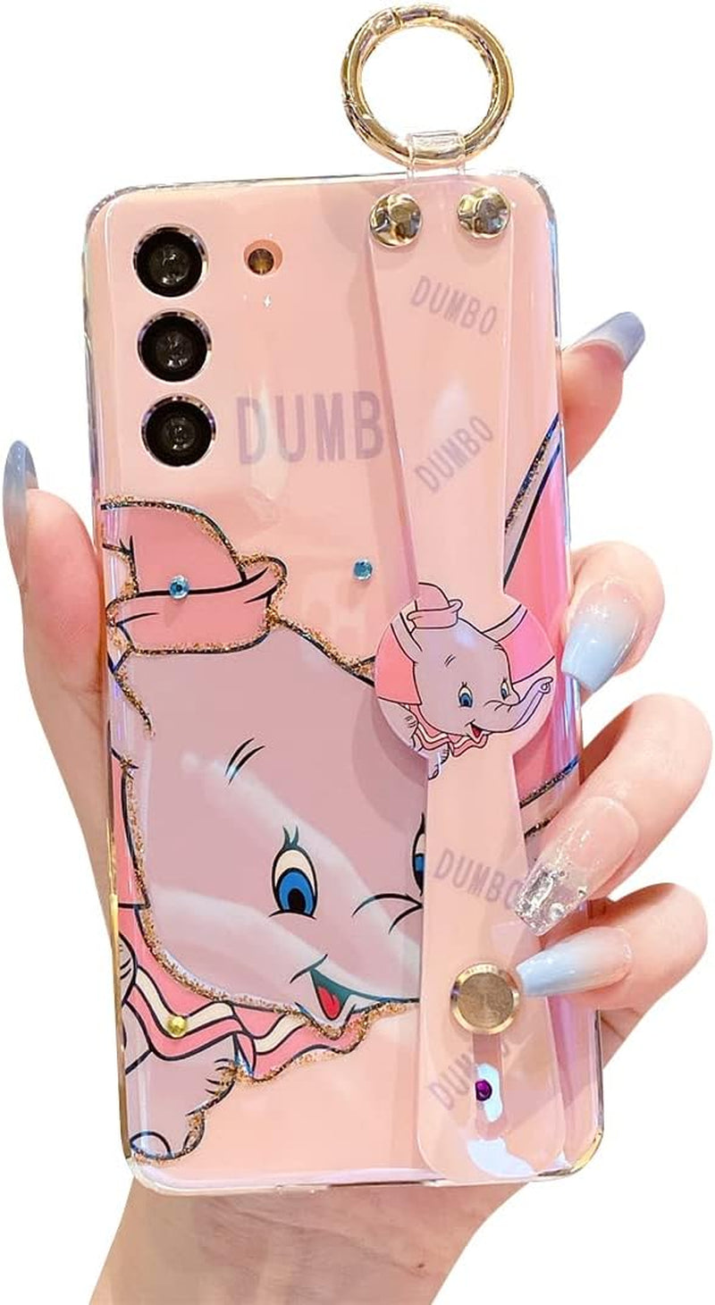 Meishangmei for Samsung Galaxy S22 plus Case 6.6" [NOT 6.1"] Sparkle Bling with Strap Stand Cute Pattern IMD Plating Silicone Shockproof Protective Glitter Cases Cover for Girls and Women - Minnie  Meishangmei Pink Dumbo  