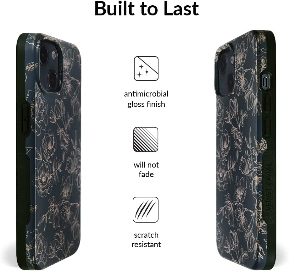 Velvet Caviar Designed for Iphone 14 Case Floral [10Ft Drop Tested] Compatible with Magsafe - Microfiber Lining (Grey, Rose Gold)  Velvet Caviar   