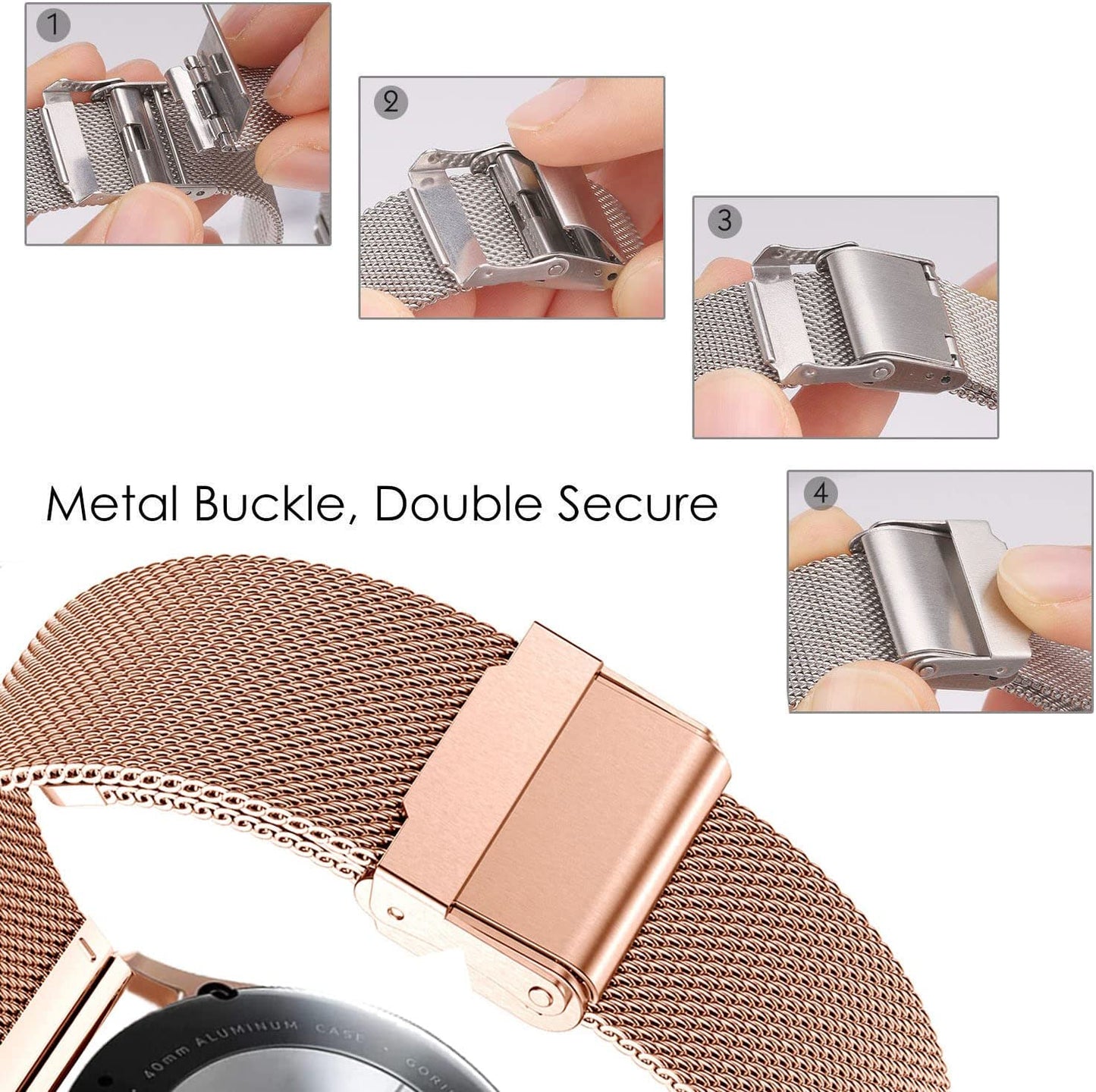 Vicrior Band Compatible with Garmin Vivoactive 4S / Venu 2S/ Vivomove 3S, 18Mm Mesh Woven Stainless Steel Wrist Bracelet Bands Strap for Fossil Gen Women'S 5E / Gen 6 / Q Venture Gen 4 HR, Rose Gold  ViCRiOR   