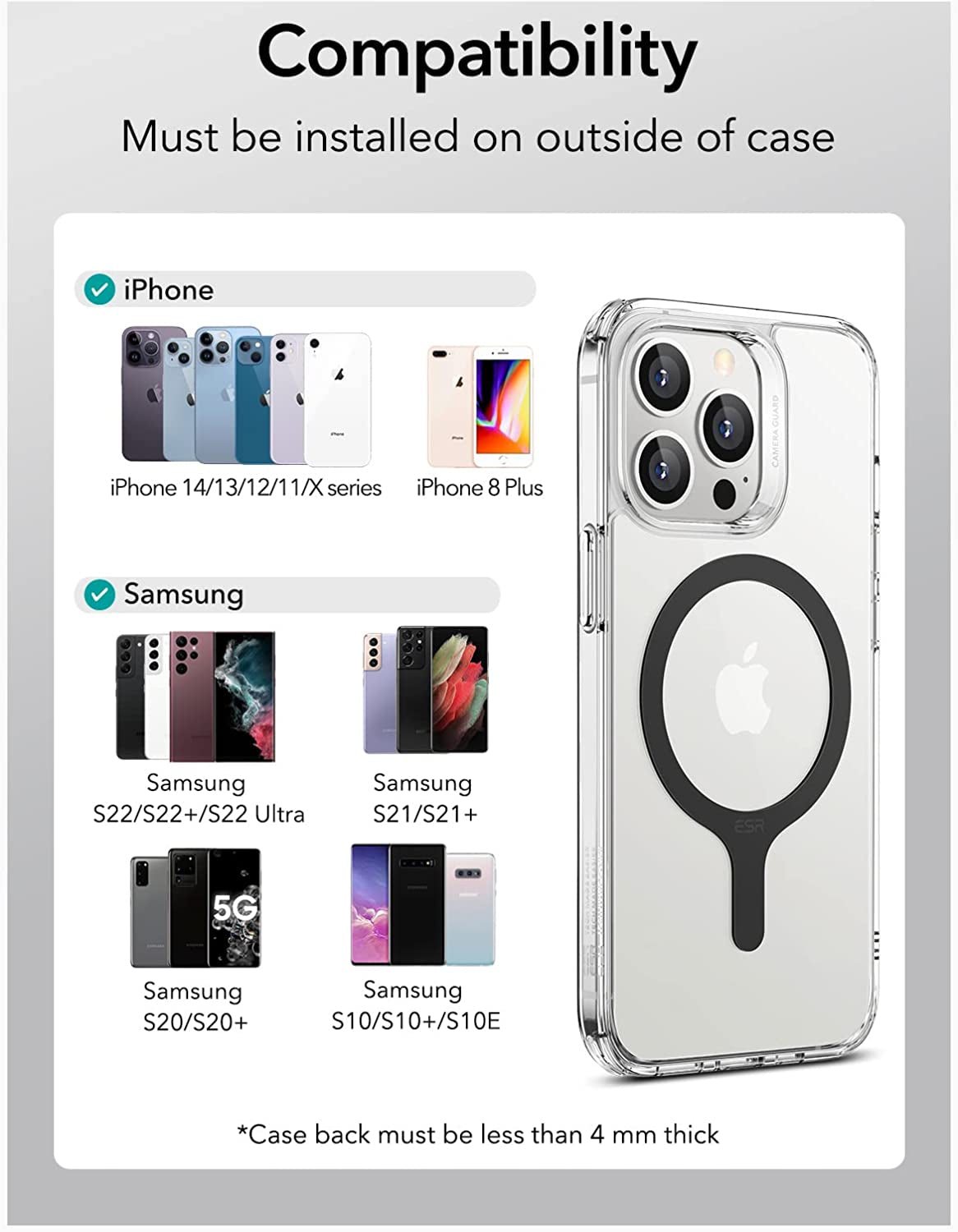 ESR Magsafe Ring 360 (Halolock), Magsafe Sticker, Magsafe Magnet, Universal Magnetic Conversion Kit for Iphone 14/13/12/11/X Series, Galaxy S22/S21/20 and More, 2 Pack, Magsafe Accessories, Black  Electronic Silk Road Corp   