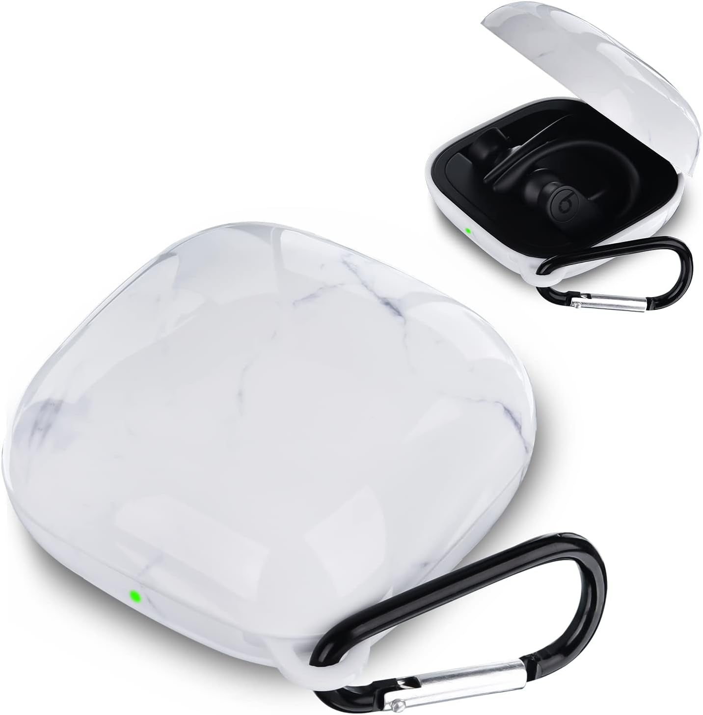 V.R.Hope Case Compatible with Powerbeats Pro Case Cover, Upgraded Anti-Lost & Shockproof Protective Case with Durable Carabiner for Beats Powerbeats Pro (Marble Blue)  V.R.HOPE White Marble  