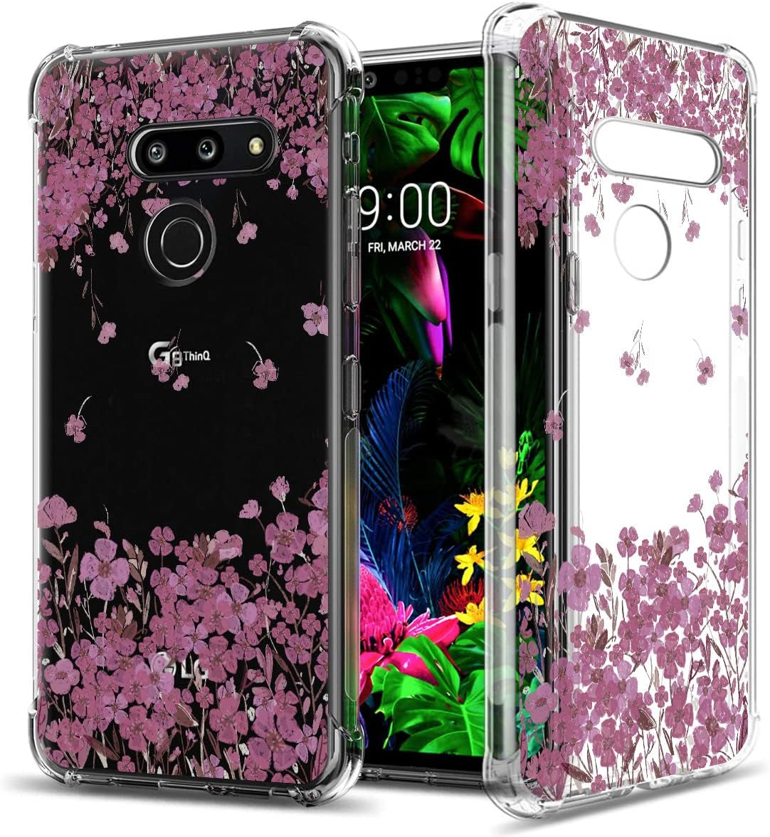 GREATRULY Floral Clear Pretty Phone Case for LG G8 Thinq (2019 Release) for Women Girls,Flower Design Transparent Slim Soft Drop Proof TPU Bumper Cushion Silicone Cover Shell,Fl-K  GREATRULY Fl-27 Clear Only For Lg G8 Thinq 