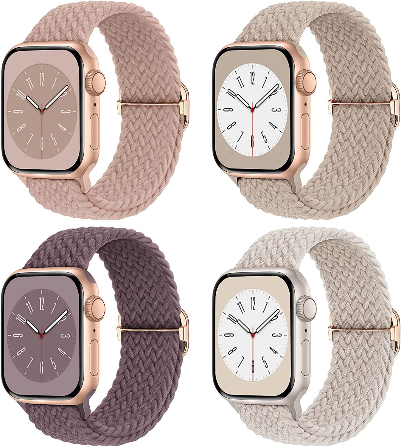 Braided Solo Loop Compatible with Apple Watch Band 38Mm 40Mm 41Mm 42Mm 44Mm 45Mm 49Mm for Women Men, Stretchy Straps Elastic Sport Wristbands for Iwatch Series 8 7 6 5 4 3 2 1 SE Ultra, 4 Packs  Butifacion MilkTea/Starlight/Nude Pink/Violet Smoke 38/40/41mm 