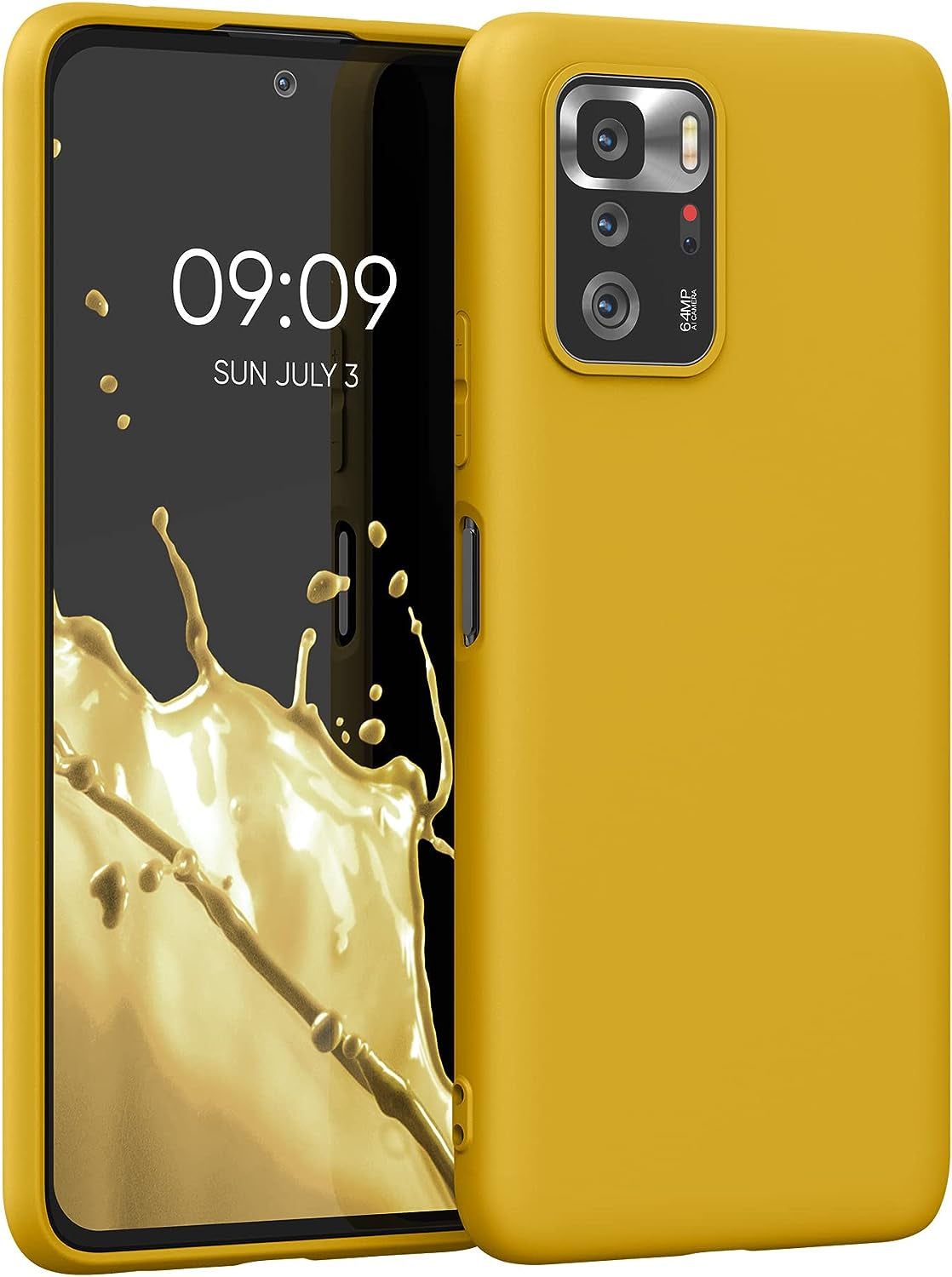 Kwmobile Case Compatible with Xiaomi Poco X3 GT Case - Soft Slim Protective TPU Silicone Cover - Black Matte  KW-Commerce Honey Yellow  