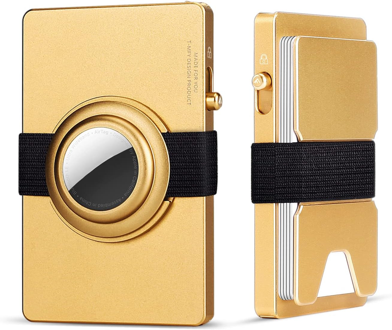 T-MFY Aluminum Card Holder with Snap-On Airtag Band&Expansion Board for Men - Slim Minimast RFID Blocking Magnetic Card Holder for 13 Credit Cards,Rose Red  T-MFY 4,gold  