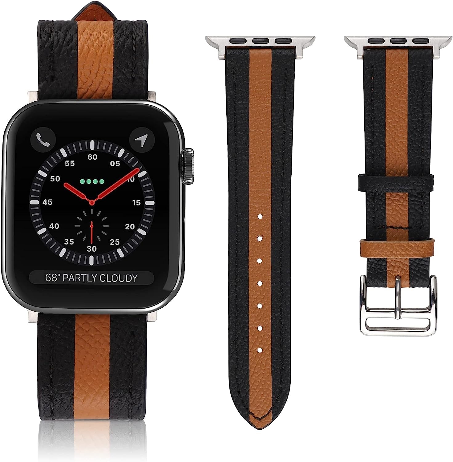 VAKS Compatible with Apple Watch Ultra Leather Band 38Mm 40Mm 41Mm 42Mm 44Mm 45Mm 49Mm for Women Men, Genuine Leather Wristband Replacement Strap for Iwatch Series Ultra/Se2/8/7/6/5/4/3/2/1/Se  VAKS Black Brown Black 42mm / 44mm / 45mm / 49mm 