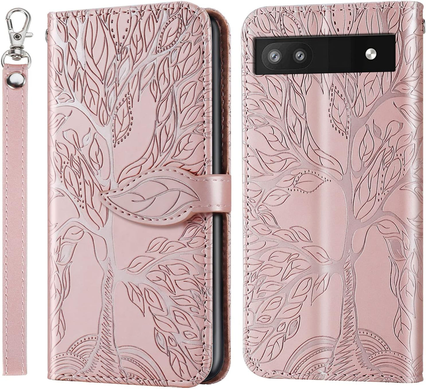 Varohix Google Pixel 6 Wallet Case with Card Holder/Slot,Pu Leather Folio Flip Shell [Kickstand][Magnetic Closure][Wrist Strap] Shockproof Cover Fit Google Pixel 6(6.4''),Brown  Varohix Rose Gold Google Pixel 6A(6.1 Inch) 