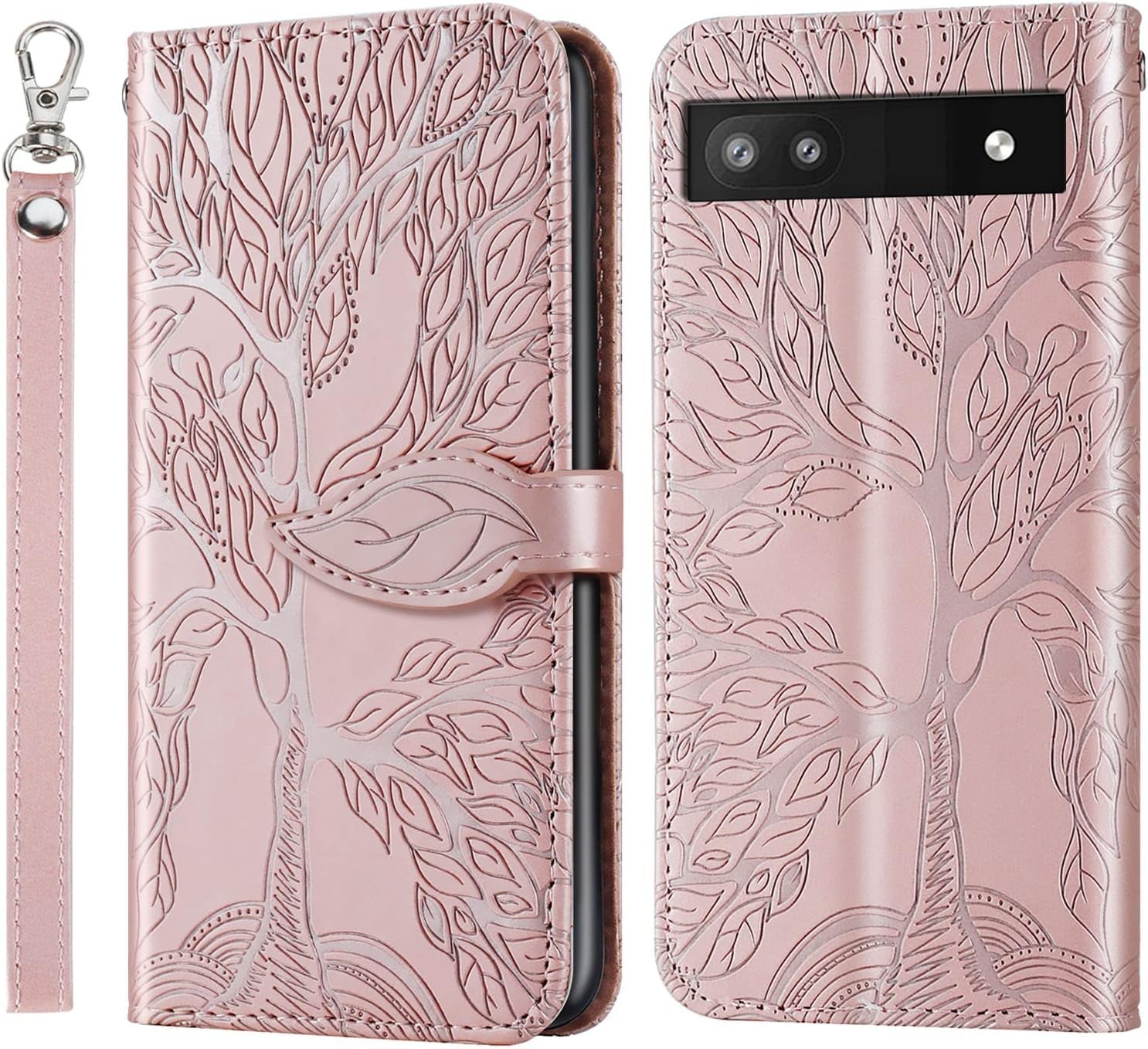 Varohix Google Pixel 6 Wallet Case with Card Holder/Slot,Pu Leather Folio Flip Shell [Kickstand][Magnetic Closure][Wrist Strap] Shockproof Cover Fit Google Pixel 6(6.4''),Brown  Varohix Rose Gold Google Pixel 6A(6.1 Inch) 