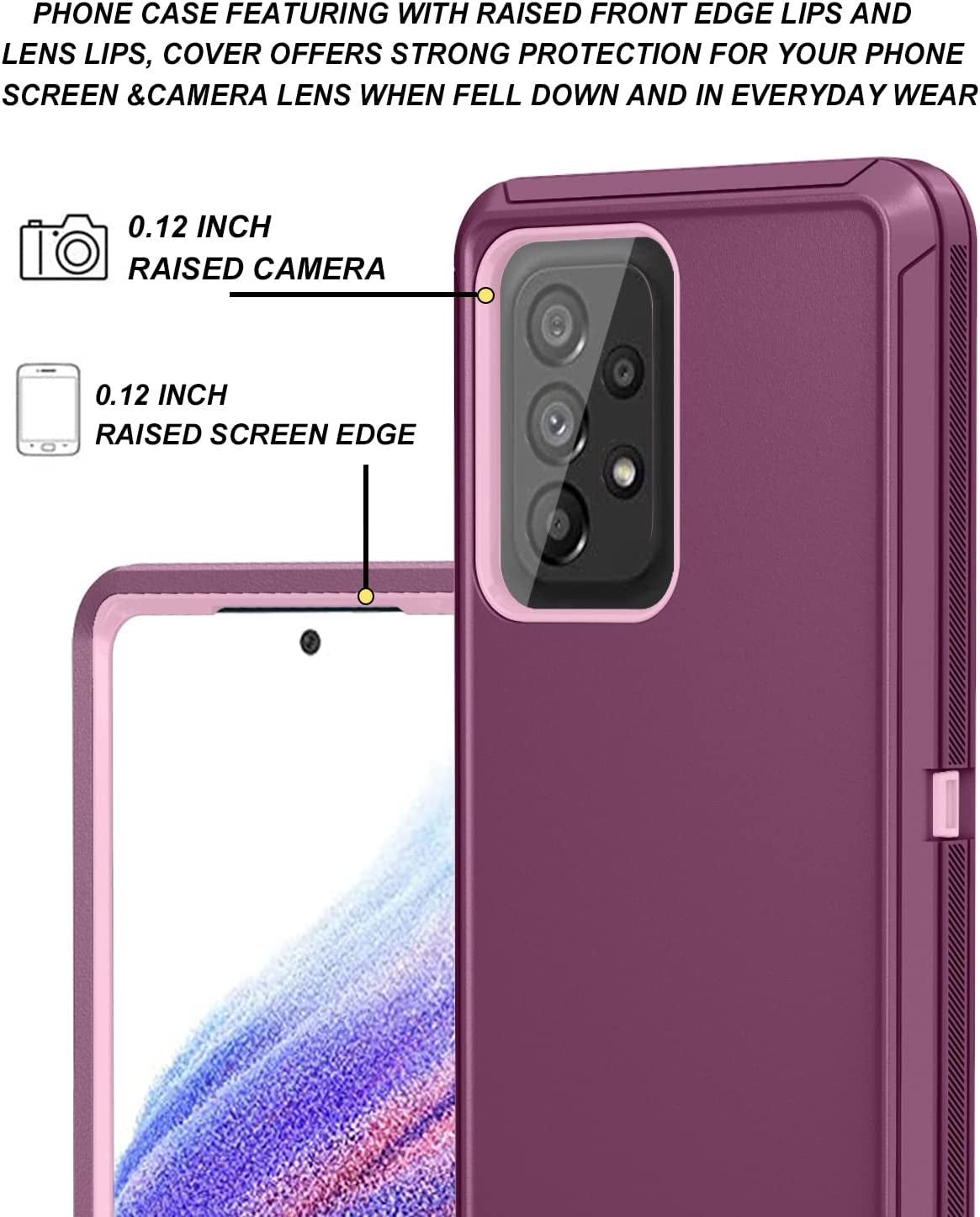 ONOLA Galaxy A53 5G Case: Winered Pink, Tempered Glass + HD Screen Protector (2 Pack)  ONOLA   