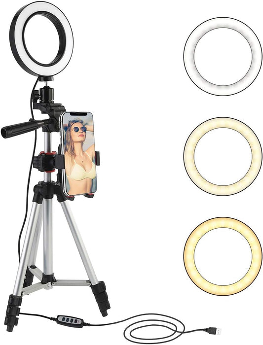 5.7" Ring Light with Tripod Stand and Cell Phone Holder, Mini LED Camera Light Selfie Ring Light Table Lamp for Live Stream, Youtube Video, Makeup, Photography Lighting Compatible with Iphone Android  oenbopo   