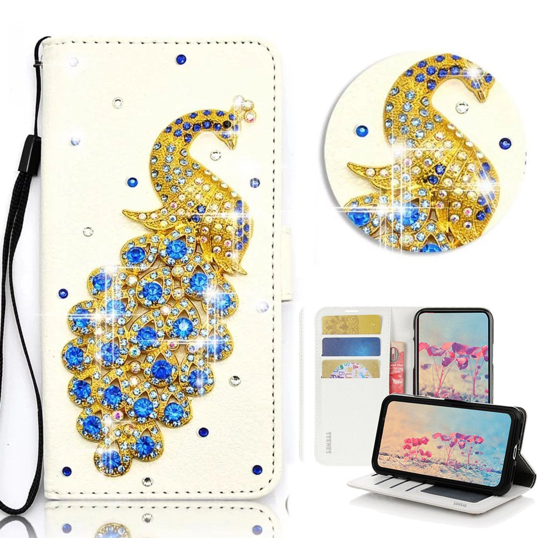 STENES Bling Case Compatible with LG G8 Thinq - STYLISH - 3D Handmade Crystal Peacock Design Magnetic Wallet Leather Cover Compatible with LG G8 Thinq - Multicolor  STENES Peacock / Blue Design For Lg G8 Thinq 