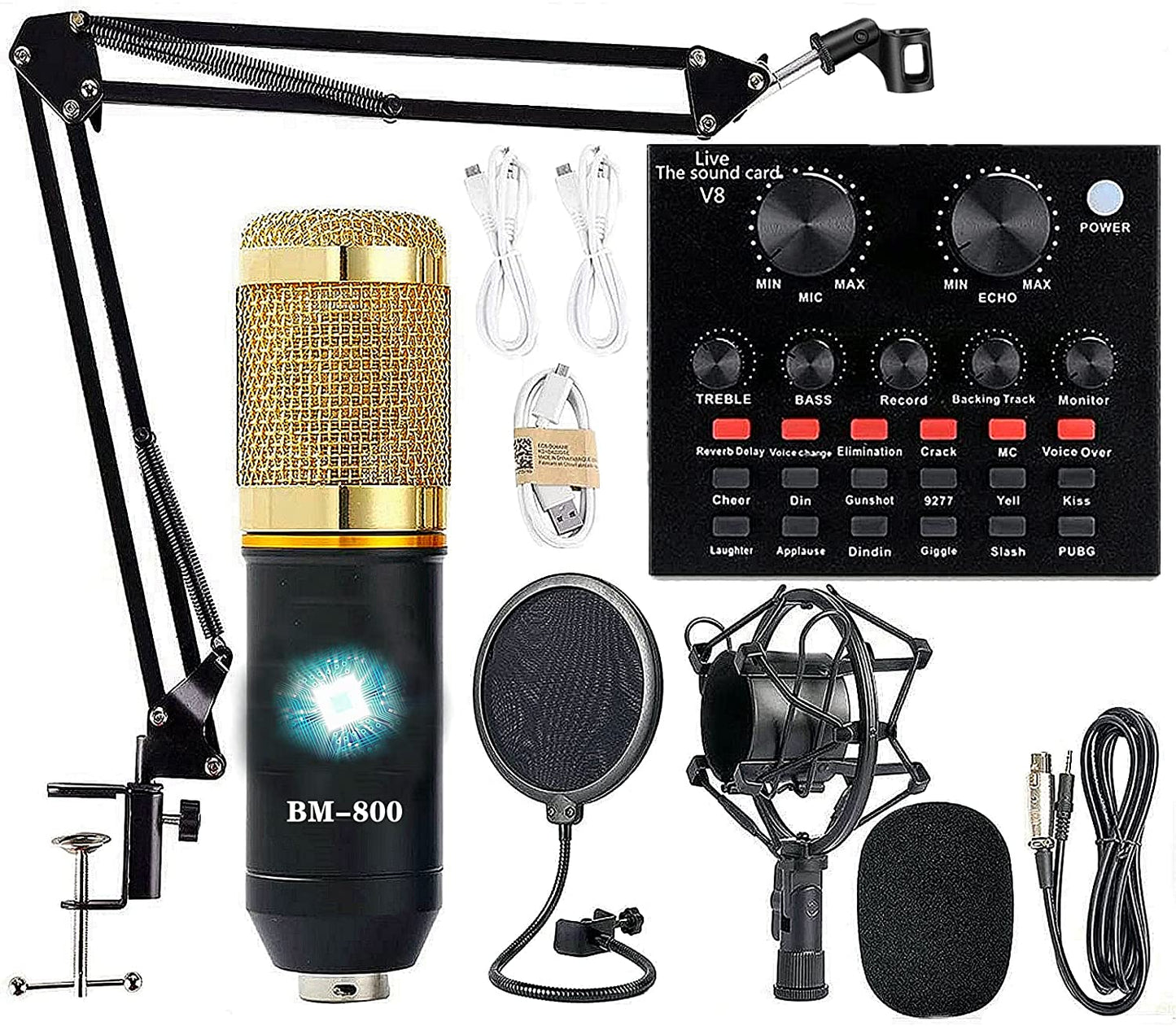 Podcast Equipment Bundle, BM-800 Condenser Microphone Bundle with Voice Changer, Recording Studio Package - Podcast Microphone Bundle for Laptop, Streaming/Live Broadcast/Youtube Recording (AM200-V8)  sktome AM100-V8  
