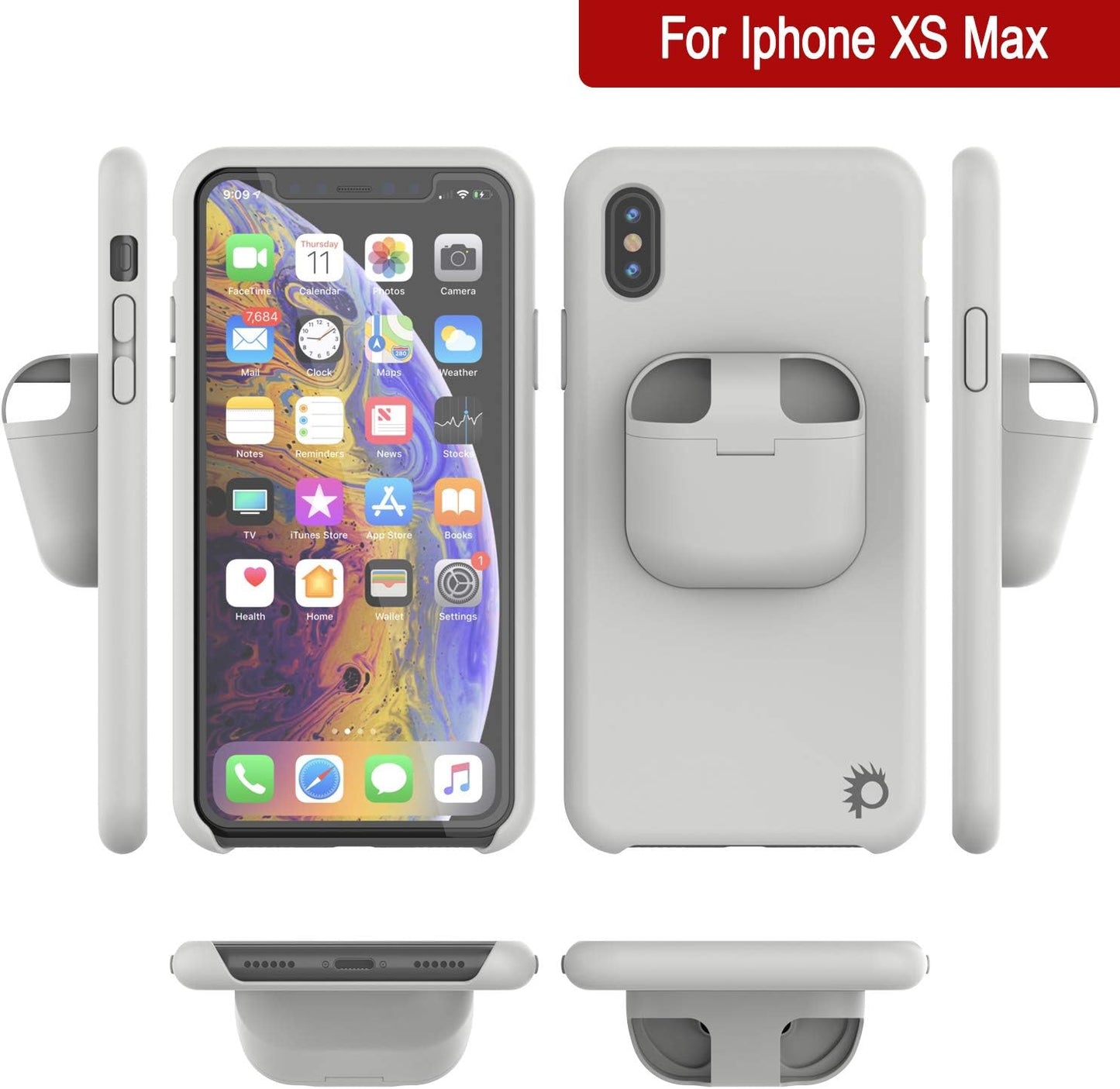 Punkcase Iphone Xs Max Airpods Case Holder (Centerpods Series) | Slim & Durable 2 in 1 Cover Designed for Iphone Xs Max (6.5") | Protects Your Phone & Stores Your Airpods Gen. 1 & 2 [White]  punkcase   