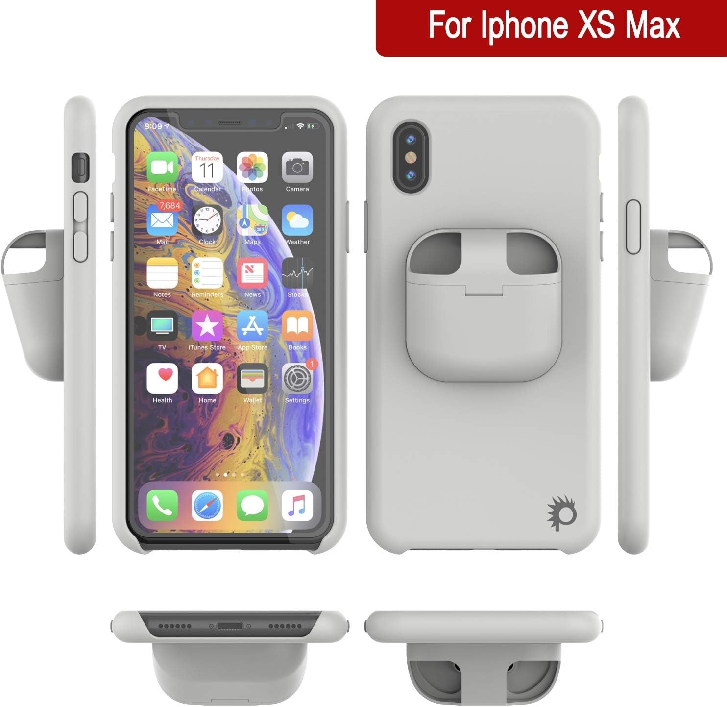Punkcase Iphone Xs Max Airpods Case Holder (Centerpods Series) | Slim & Durable 2 in 1 Cover Designed for Iphone Xs Max (6.5") | Protects Your Phone & Stores Your Airpods Gen. 1 & 2 [White]  punkcase   
