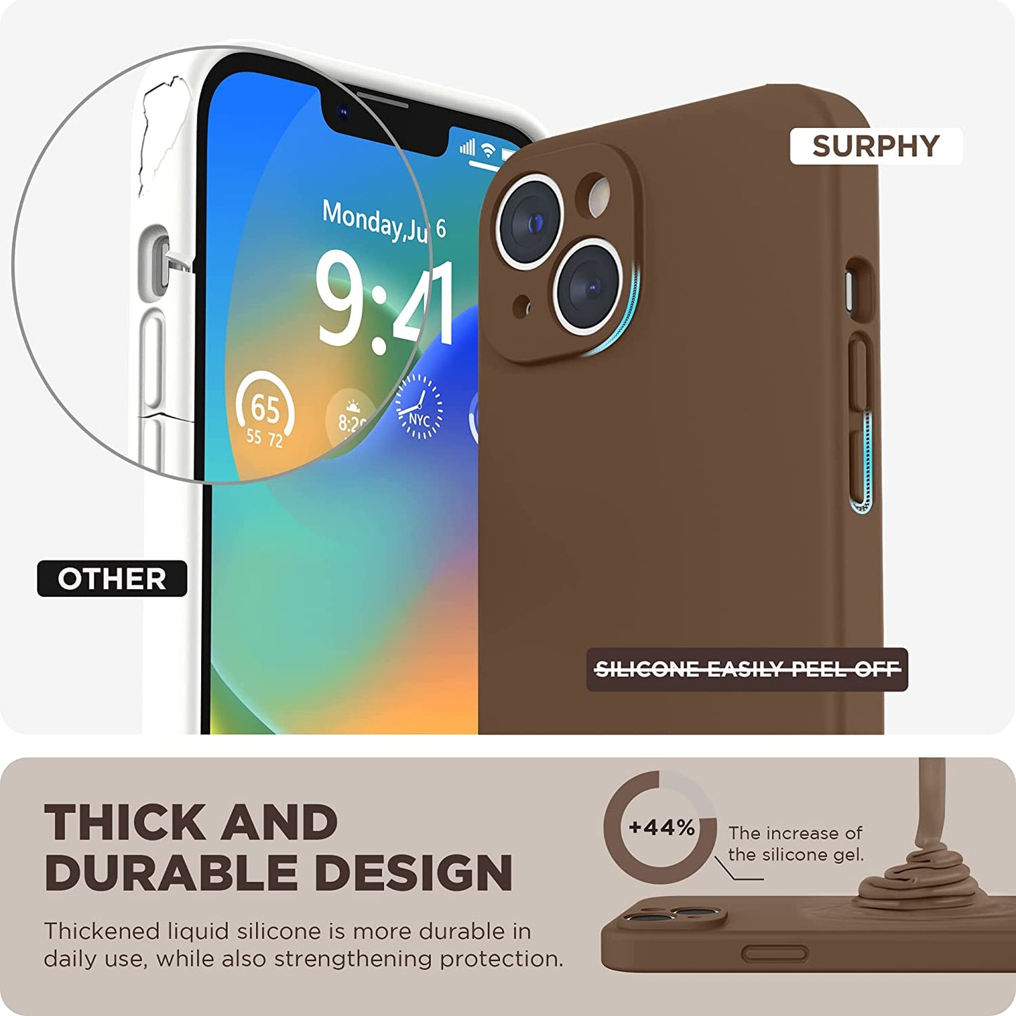 SURPHY Compatible with Iphone 14 Case with Screen Protector (Camera Protection + Soft Microfiber Lining) Liquid Silicone Phone Case 6.1 Inch 2022, Brown  SURPHY   