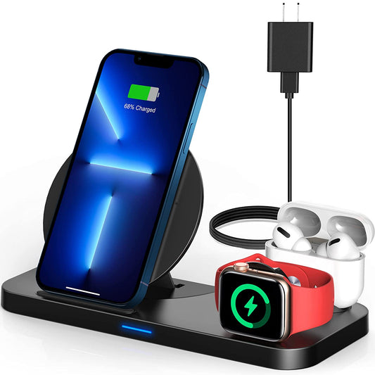[2022 NEW] 3 in 1 Wireless Charging Station for Multiple Devices Apple, Charging Stand for Iphone and Apple Watch 7/6/SE/5/4/3/2/1, Portable Charging Dock for Airpods Pro/3/2/1 (With 18W Fast Charger)  Dulums   