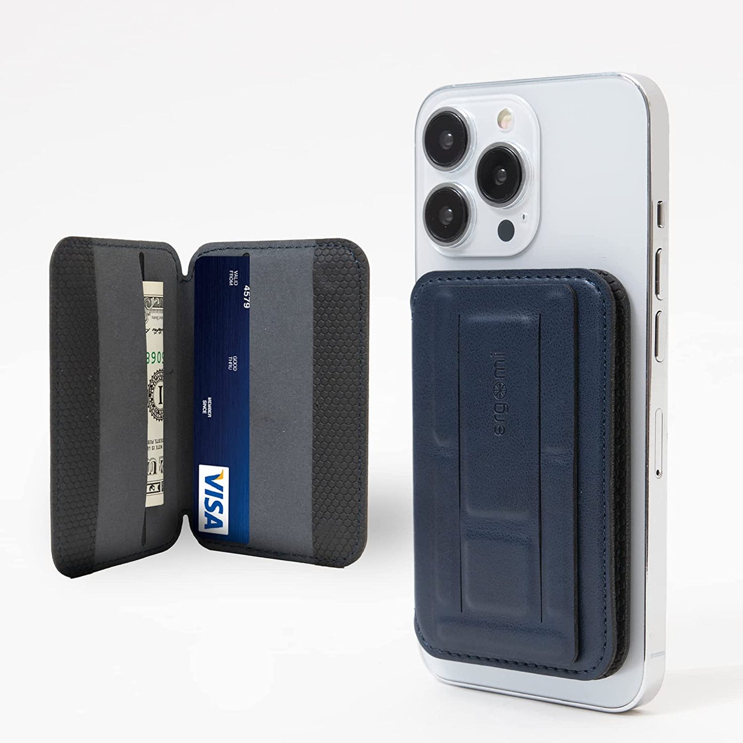 Ergomi Magsafe Hercules Flip Wallet Stand for Iphone 14/13/12 Series, Ultra Slim 2 In-1 Magnetic Phone Stand 2+ Card Holder & Finger Grip, Detachable & Adjustable W/Portrait/Landscape Viewing(Blue)  ergomi   
