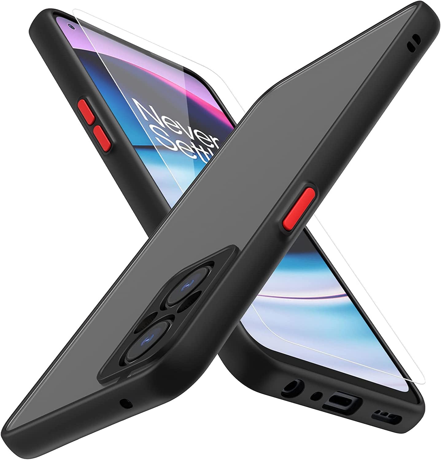 MAKAVO Slim Fit for Oneplus Nord N20 5G Case with Screen Protector [Ultra Thin] [Camera Cover] Full Protection Flexible Bumper Hard Matte PC Back Cover for One plus N20 5G (Black)  MAKAVO   