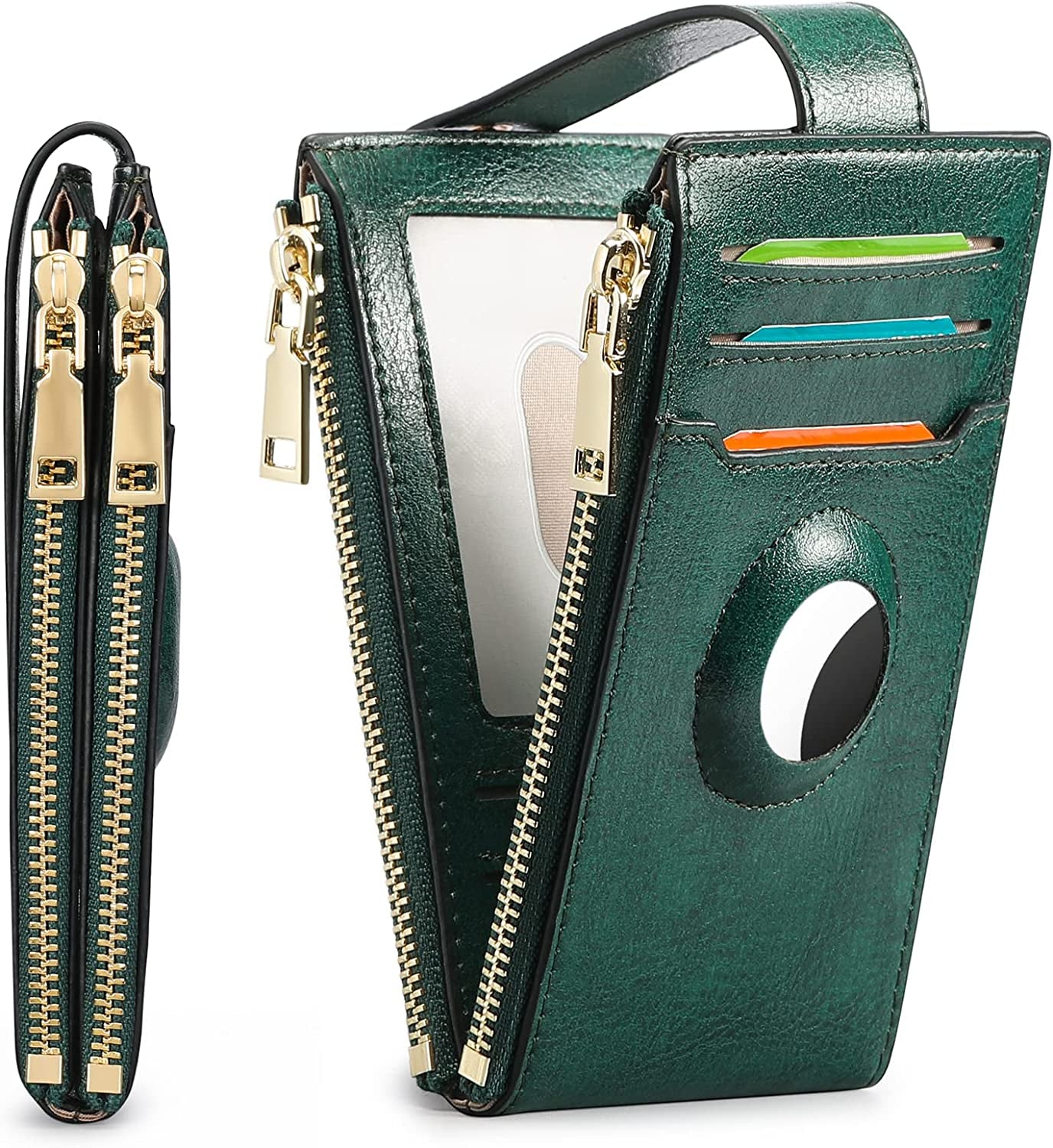 FALAN MULE Womens Airtag Wallet Genuine Leahter Bifold Credit Card Holder with Built-In Integrated Case for Airtag  FALAN MULE Dark Green  