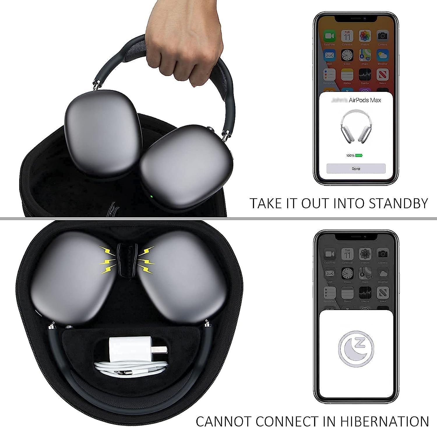 Black + Grey Hard Cases Replacement for Apple Airpods Max Headphone by Co2Crea  co2CREA   